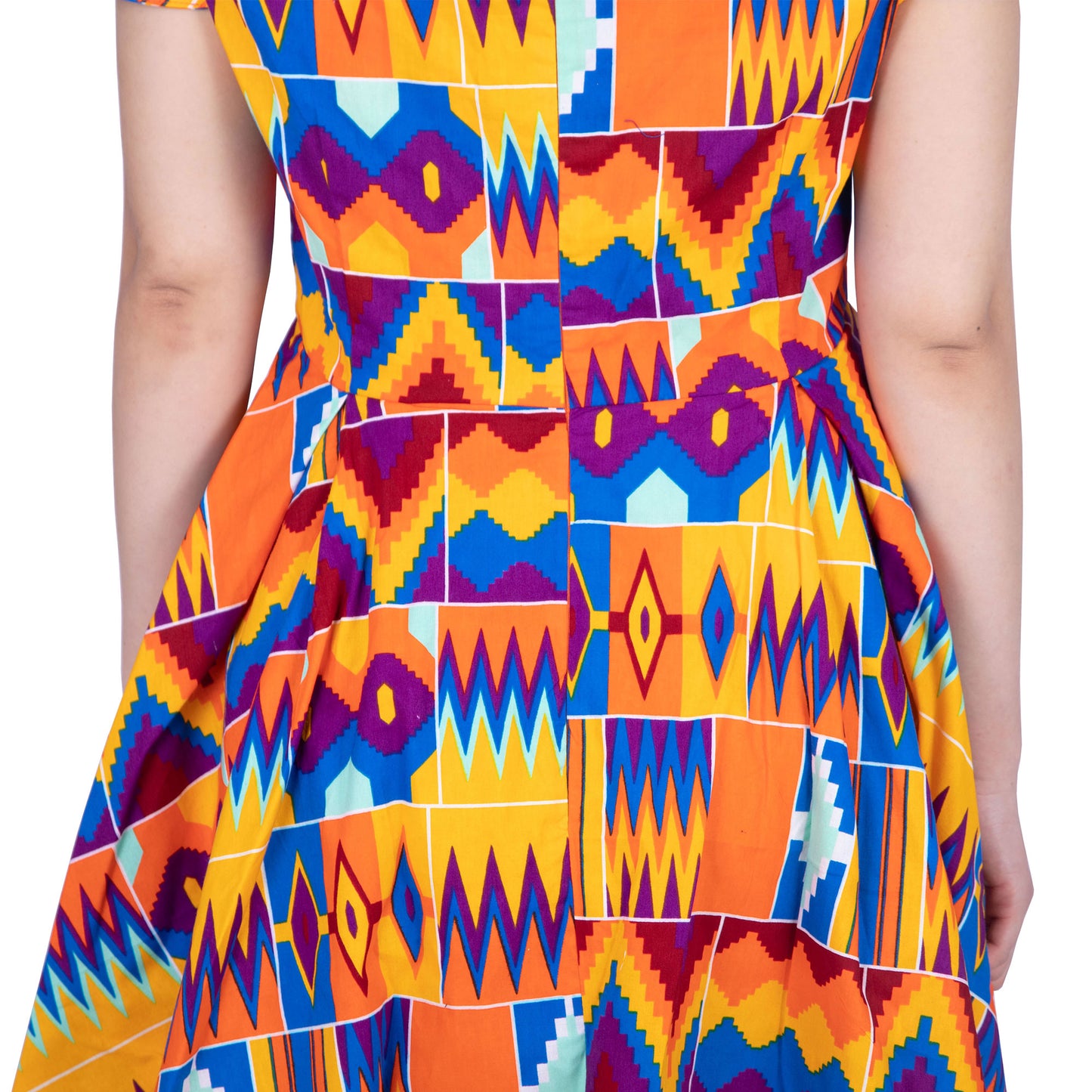 African Print Cotton Rope Button Cutout Off-Shoulder Midi Dress – Elegant Ankara Fit-and-Flare Dress for Black Women