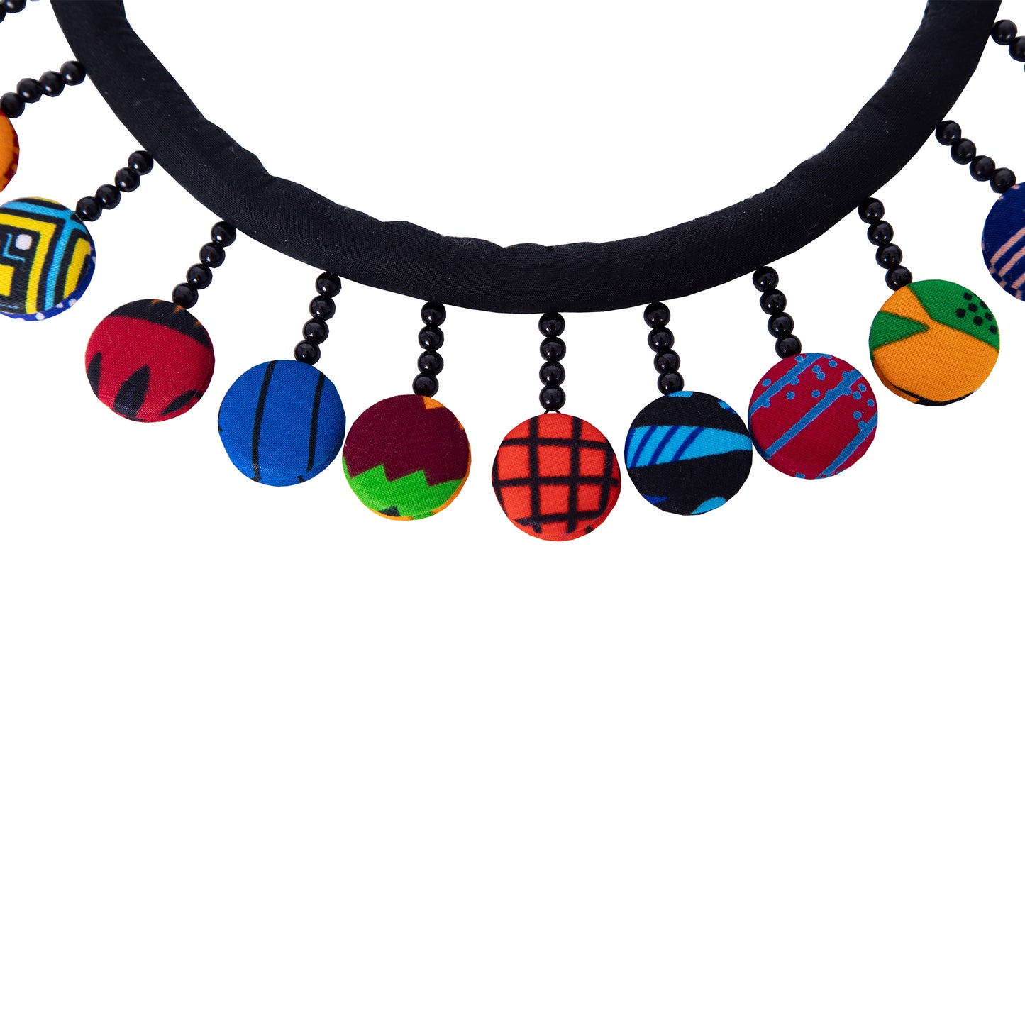 Ladies Kente Geometric Print Multi Round Fabric Button Bib Choker Adjustable Extension Chain Women Outfit Accessories