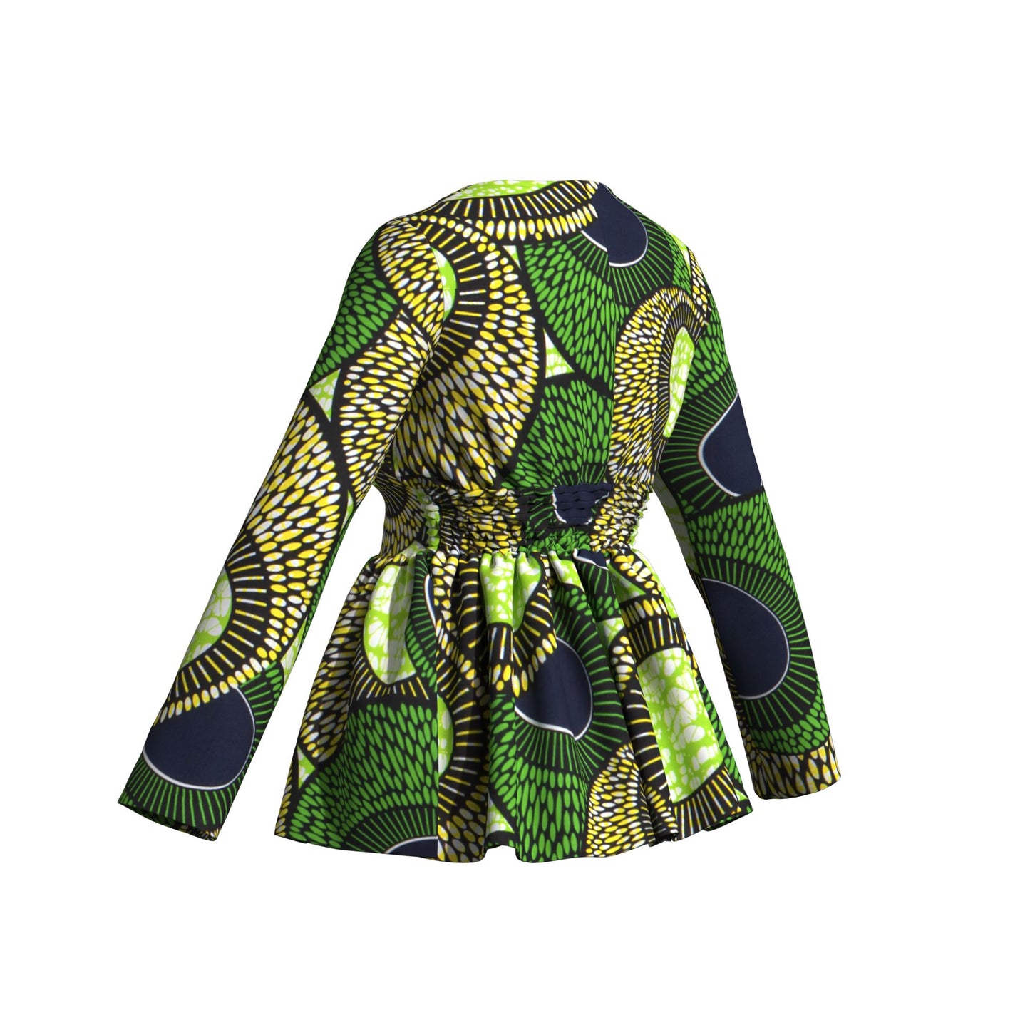 Traditional African Print Flattering Peplum Long Sleeve Top