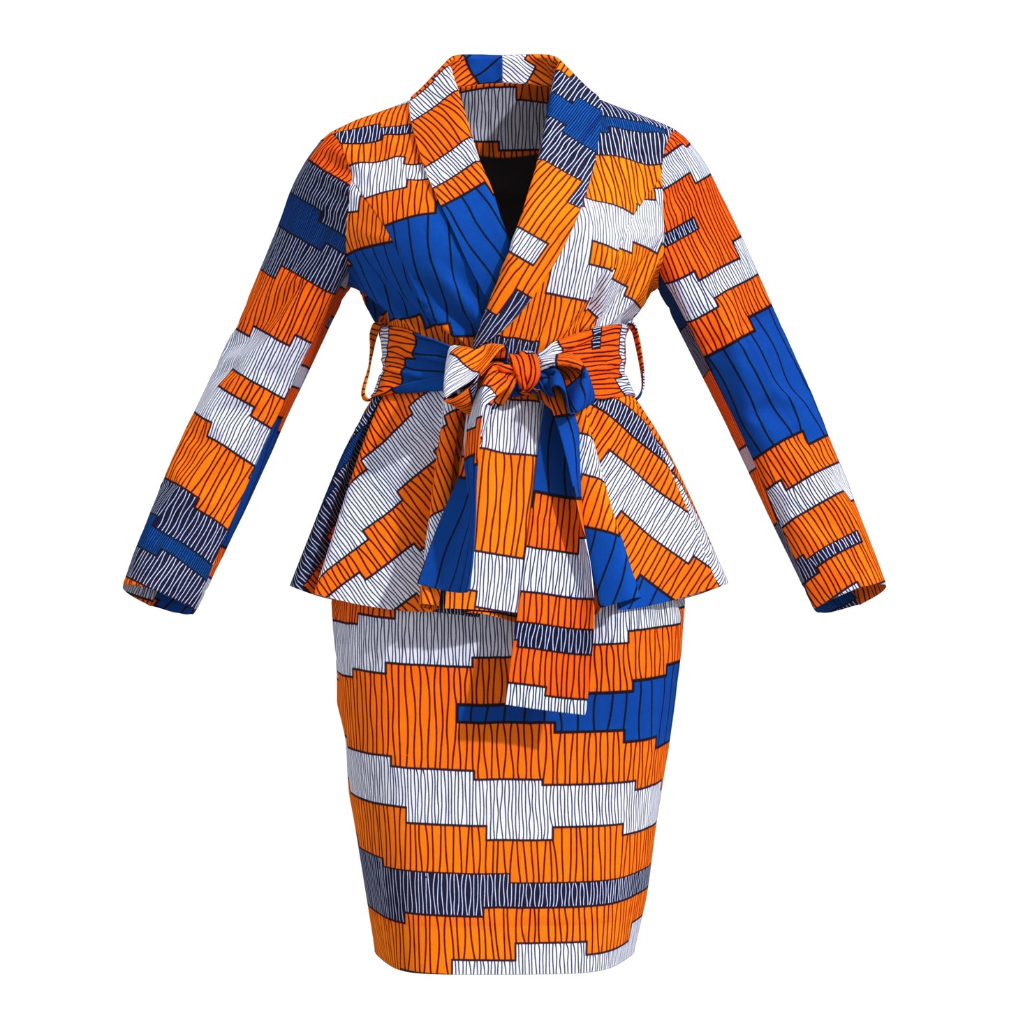 Women's African Floral Print Set Peplum Top & Skirt Suit with Belt Wedding Guest Outfit