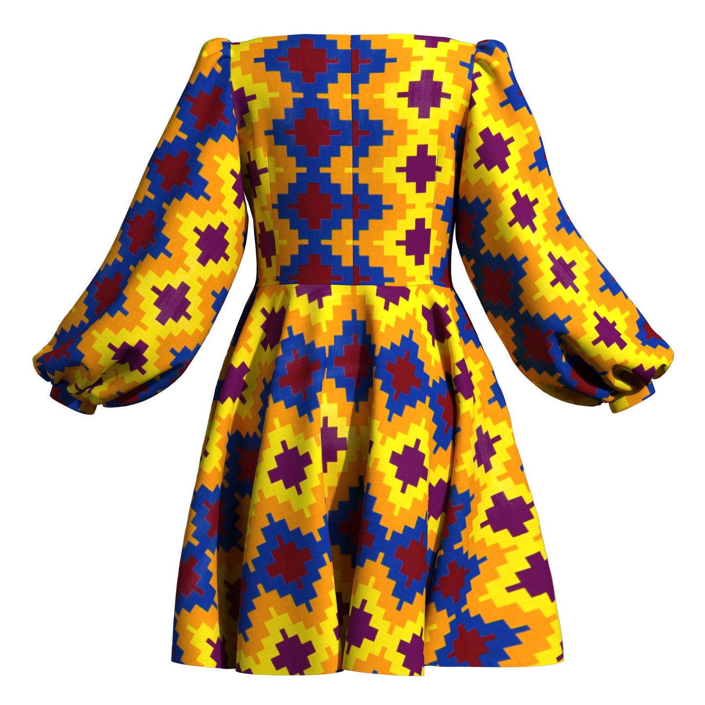 Off Shoulder African Print Puff Sleeve Flare Dress