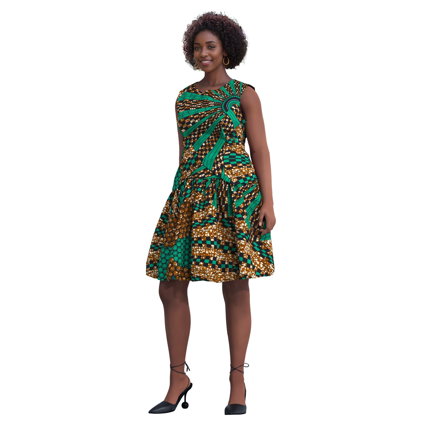 African Print Tie-Back Sleeveless Top & High Waist Skirt Set