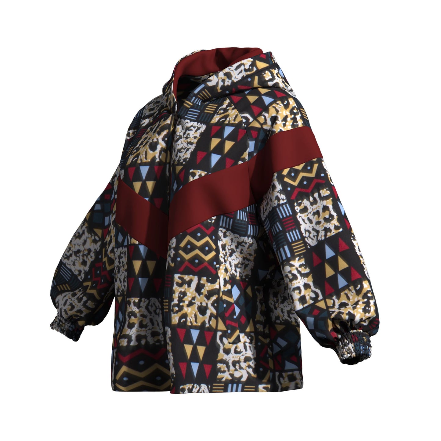 Afrocentric Zip-Up Hoodie with Color Block Accen