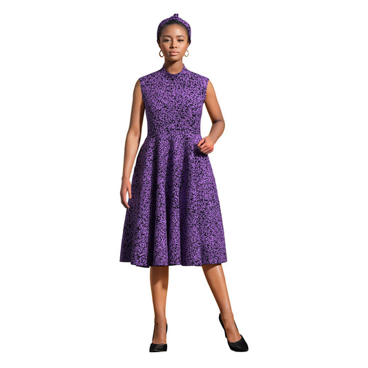 Ankara Print High Neck Sleeveless Midi Dress with Headband