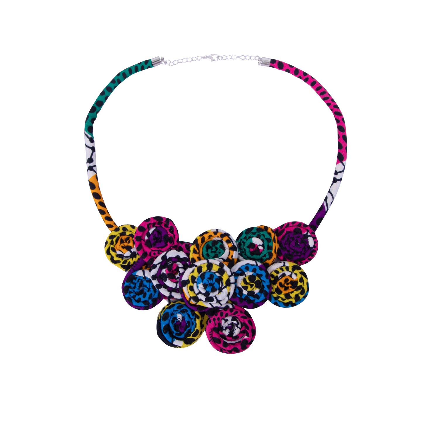 African Women Wax Print Handmade Button Feather Statement Necklace Accessories