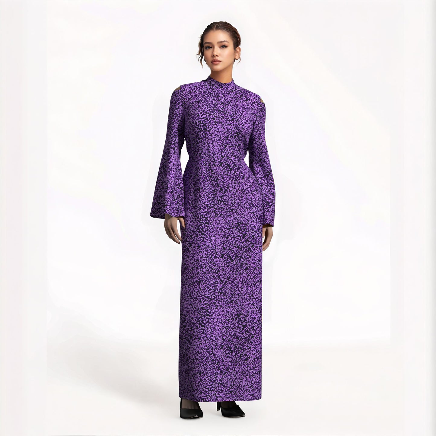Ladies Kente Geometric Wax Print Long Dress High Neck Bell Sleeve Slim African Party Gown