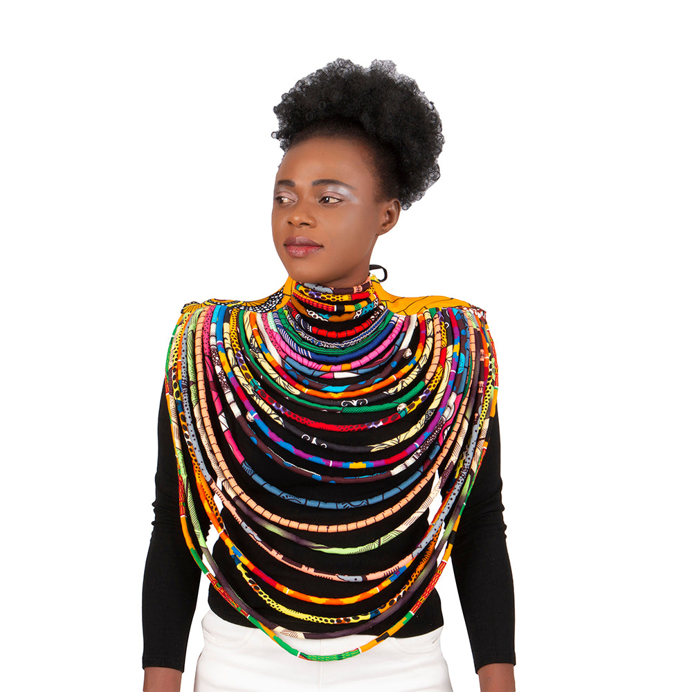 African Women Wax Print Cotton Rope Statement Necklace Accessories