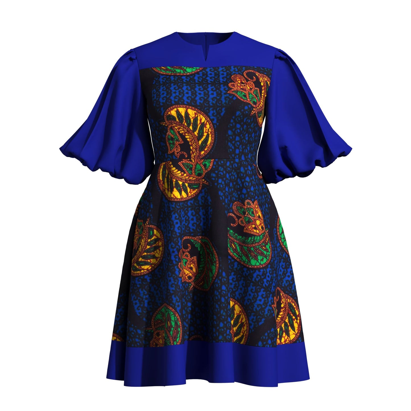 High Waist African Ankara Print Color Block Dress