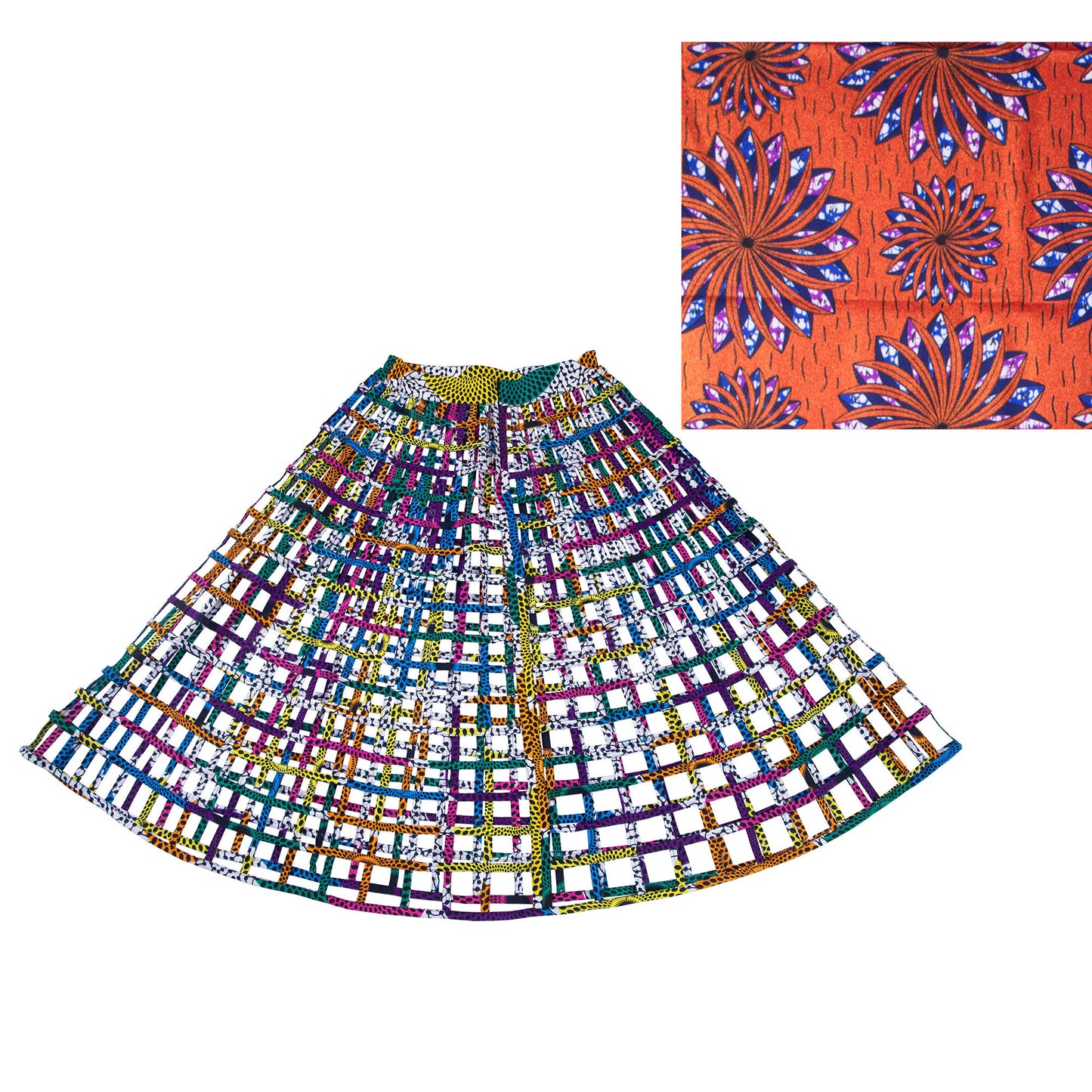 Ankara Grid Weave High-Waist Maxi Skirt