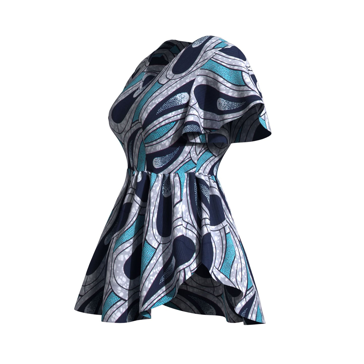 African Print V Neck Irregular Hem Fashion Women Peplum Top