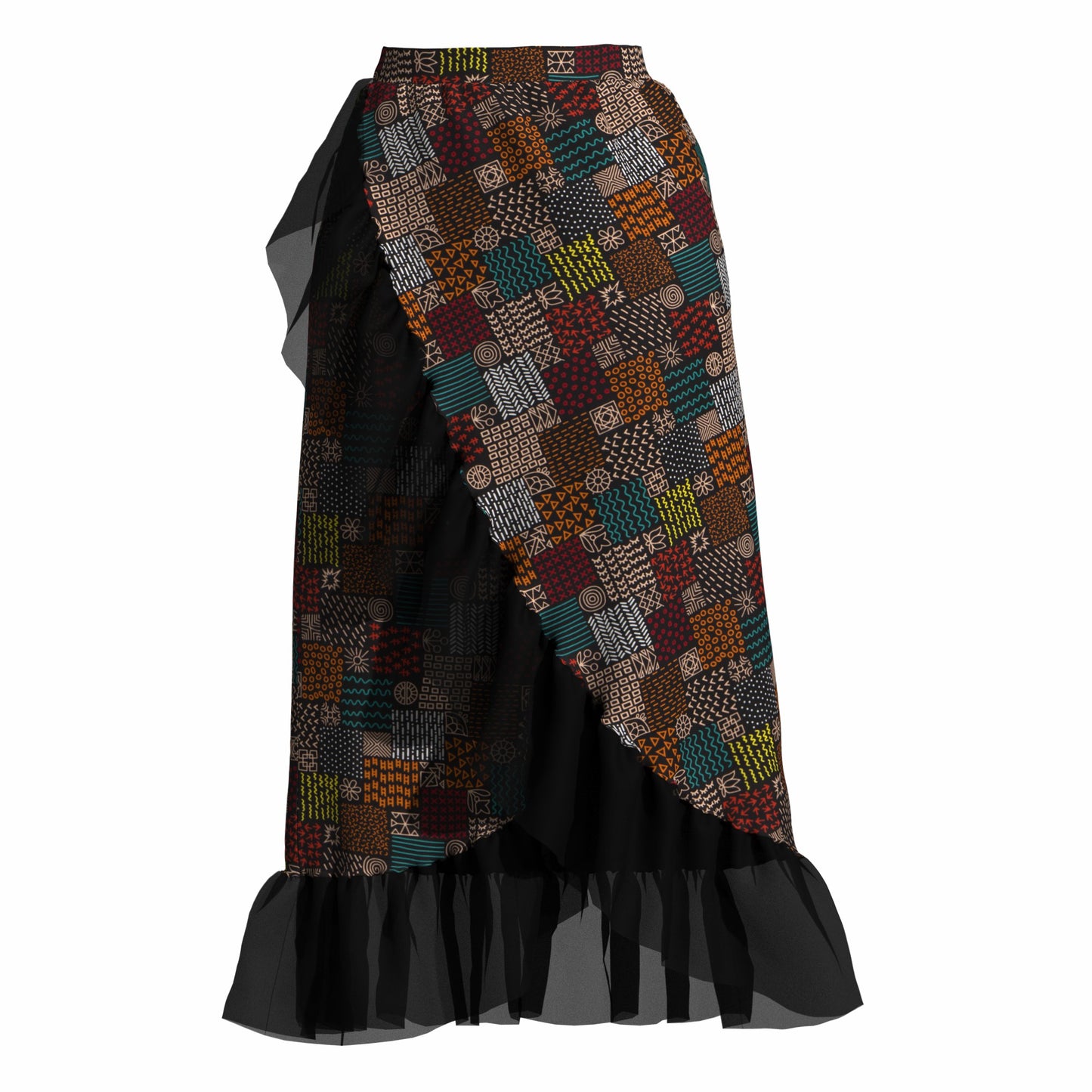 African Wax Print Fringe Wrap Skirt & Shawl