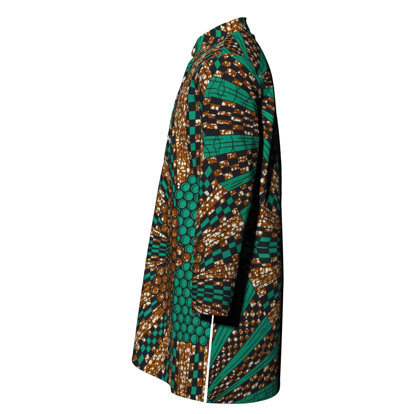 Ankara Print Men’s Mandarin Collar Asymmetric Hem Shirt