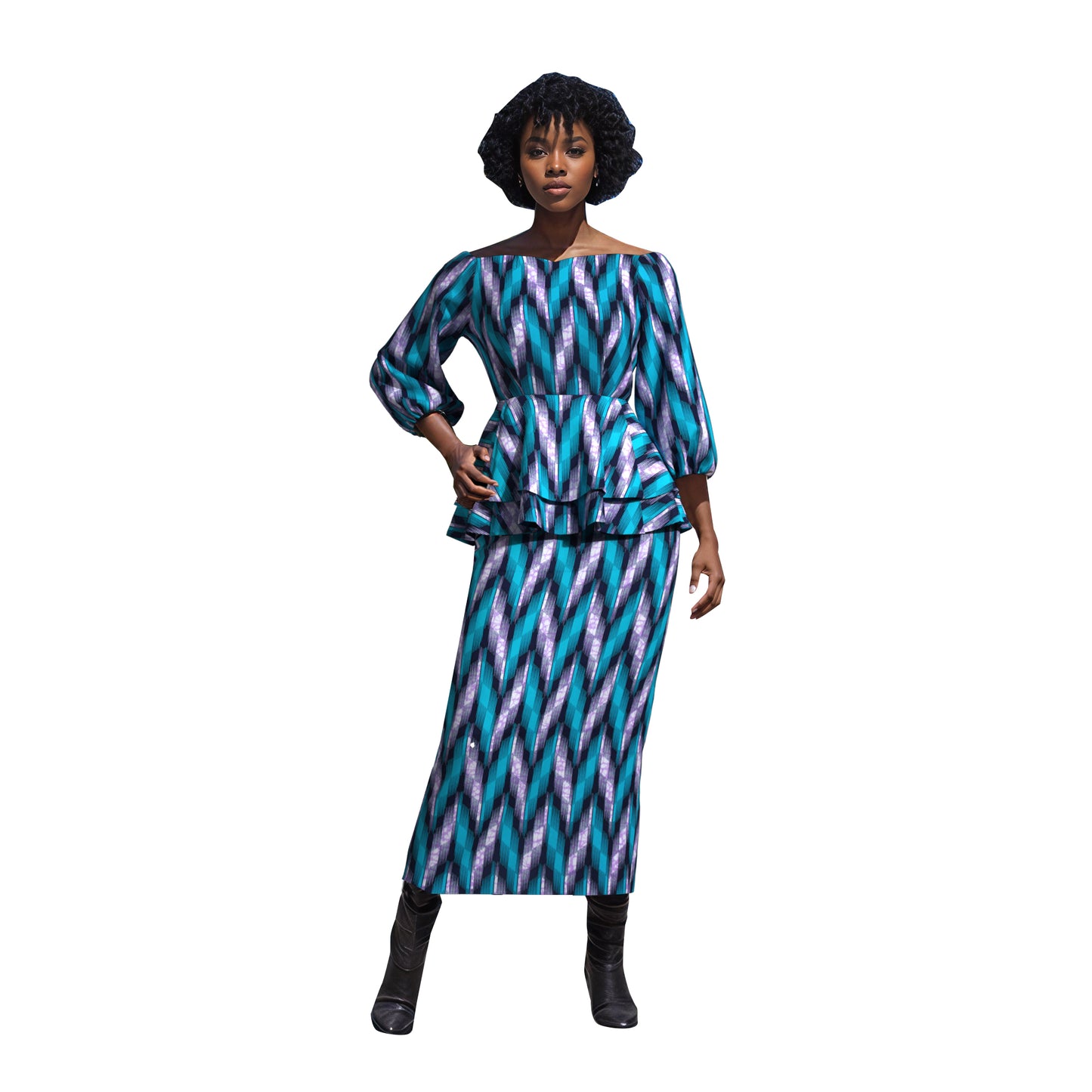 Ankara Print Elastic Cuff Peplum Top & Maxi Skirt Set