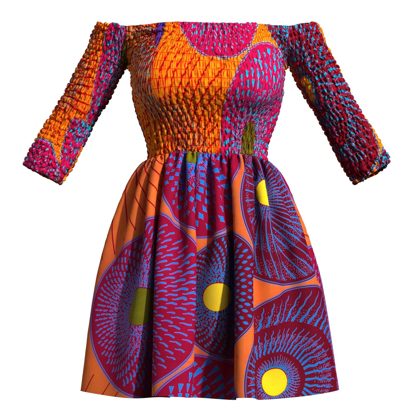 African Print Off Shoulder Flare Dress | Kente Pattern Short Party Dress for Black Women