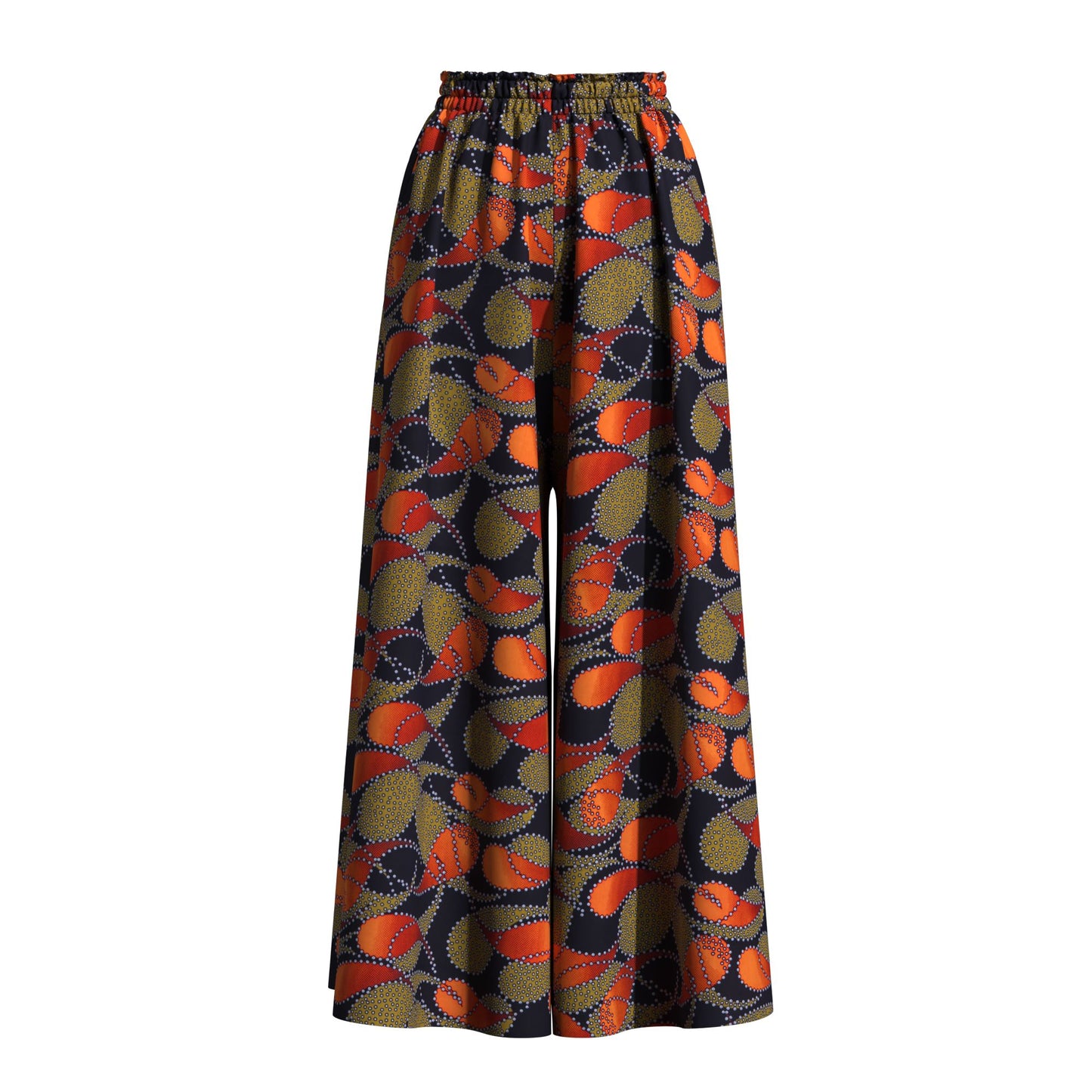 African Print Flowy Palazzo Pants, High Waist Elastic Waist Wide Leg Trousers