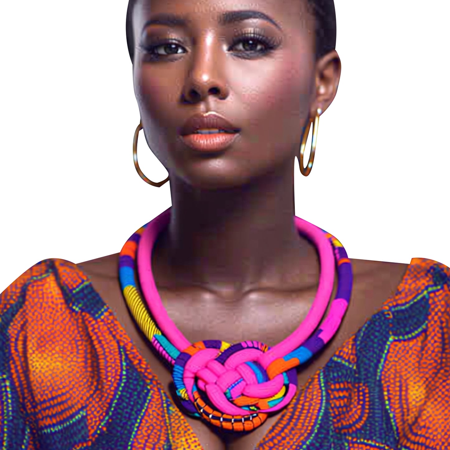 Colorful Tribal Pattern Hand Braided Fabric Knot Necklace Women Wedding Party Accessories