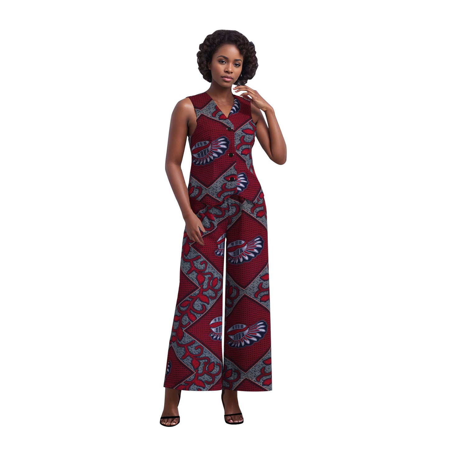 Ankara Print Sleeveless Vest & High Waist Pants Se