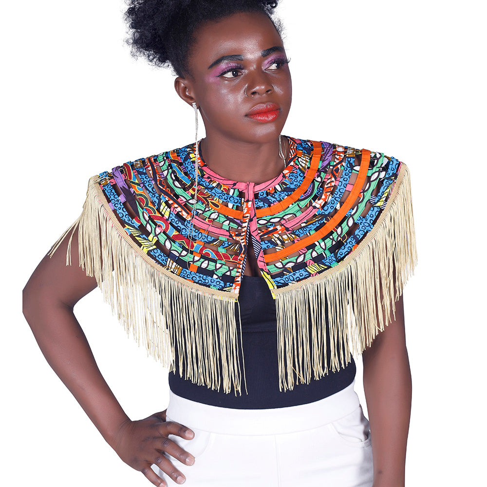 African Women Wax Print Fringe Shoulder Wrap Accessories