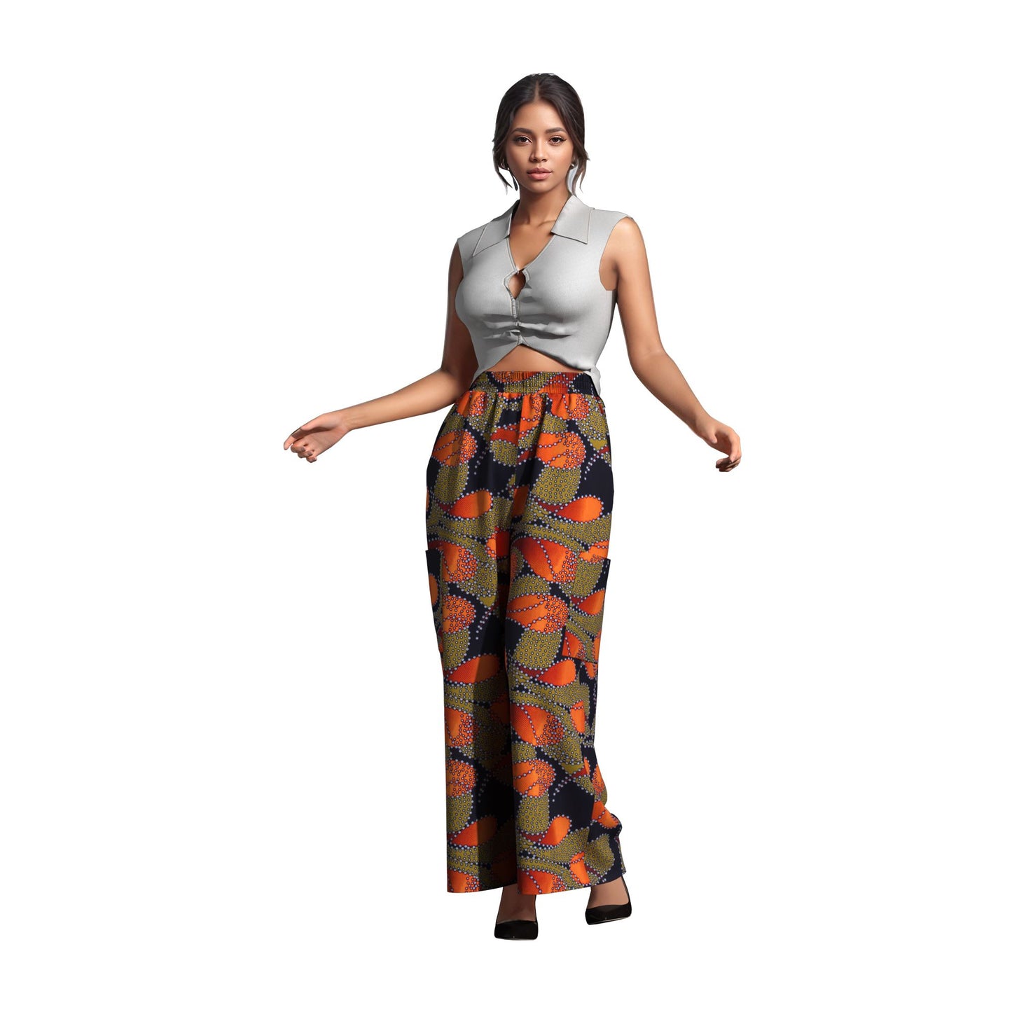African Print Couple Style Elastic Waist Casual Pants