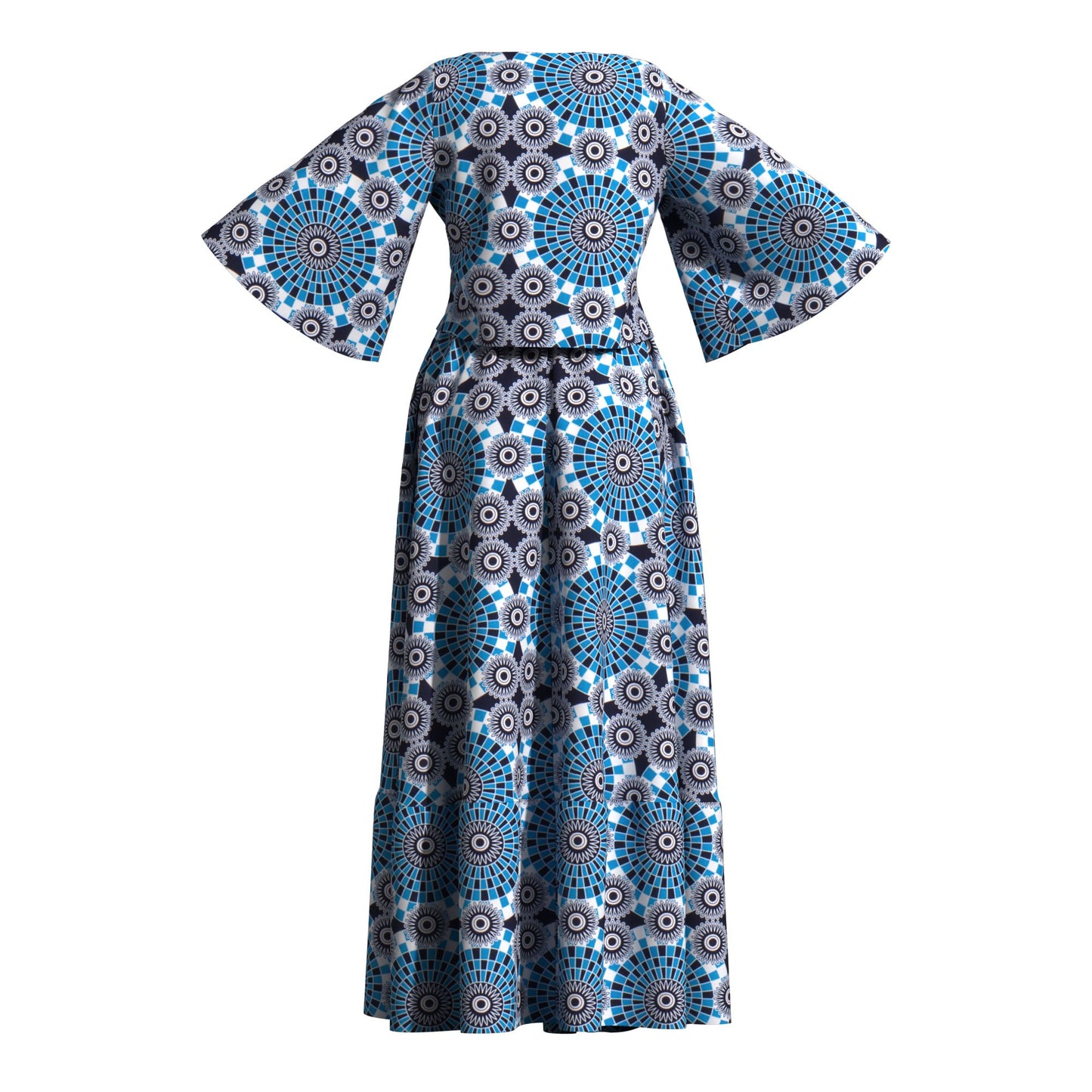 African Print Two Piece Outfit Women Notch Neck Crop Top & Tiered Maxi Skirt Set High Waist Slimming Matching Suit