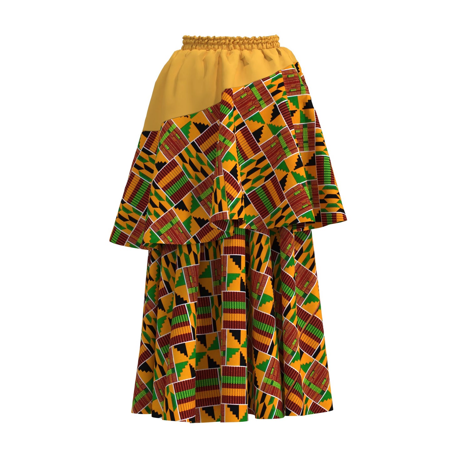 African Print Color Block Tiered Maxi Skirt