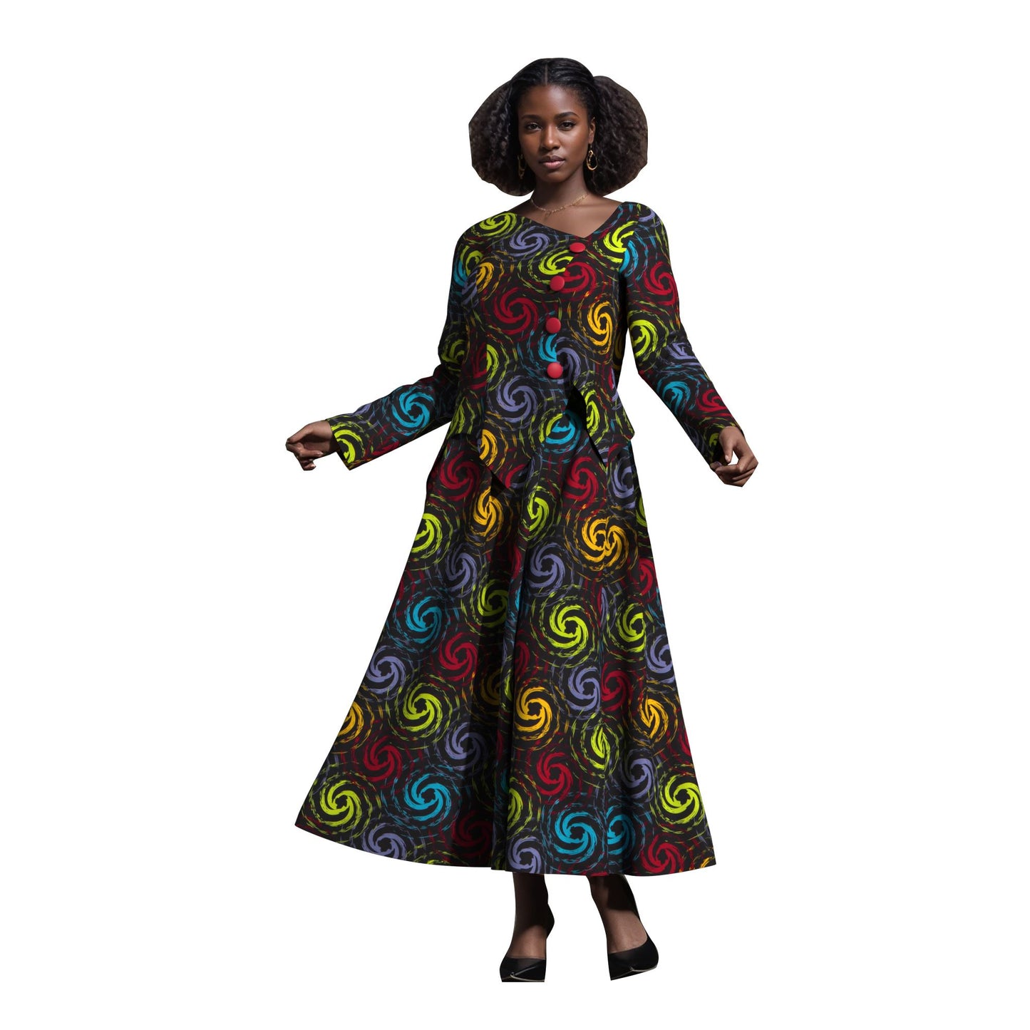 African Apparel Ankara Wax Print Asymmetric Hem Wrap Top & Maxi Skirt Se