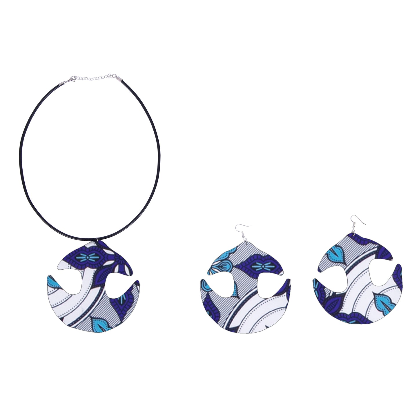 Women African Ethnic Print Cutout Pendant Necklace & Matching Drop Earring Jewelry Set Fashion Accessories