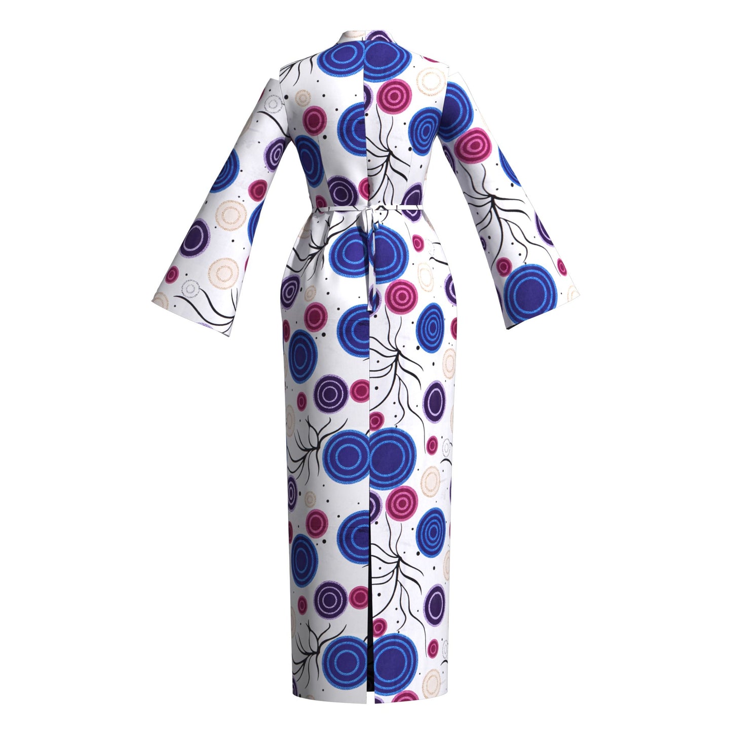 Ladies Kente Geometric Wax Print Long Dress High Neck Bell Sleeve Slim African Party Gown