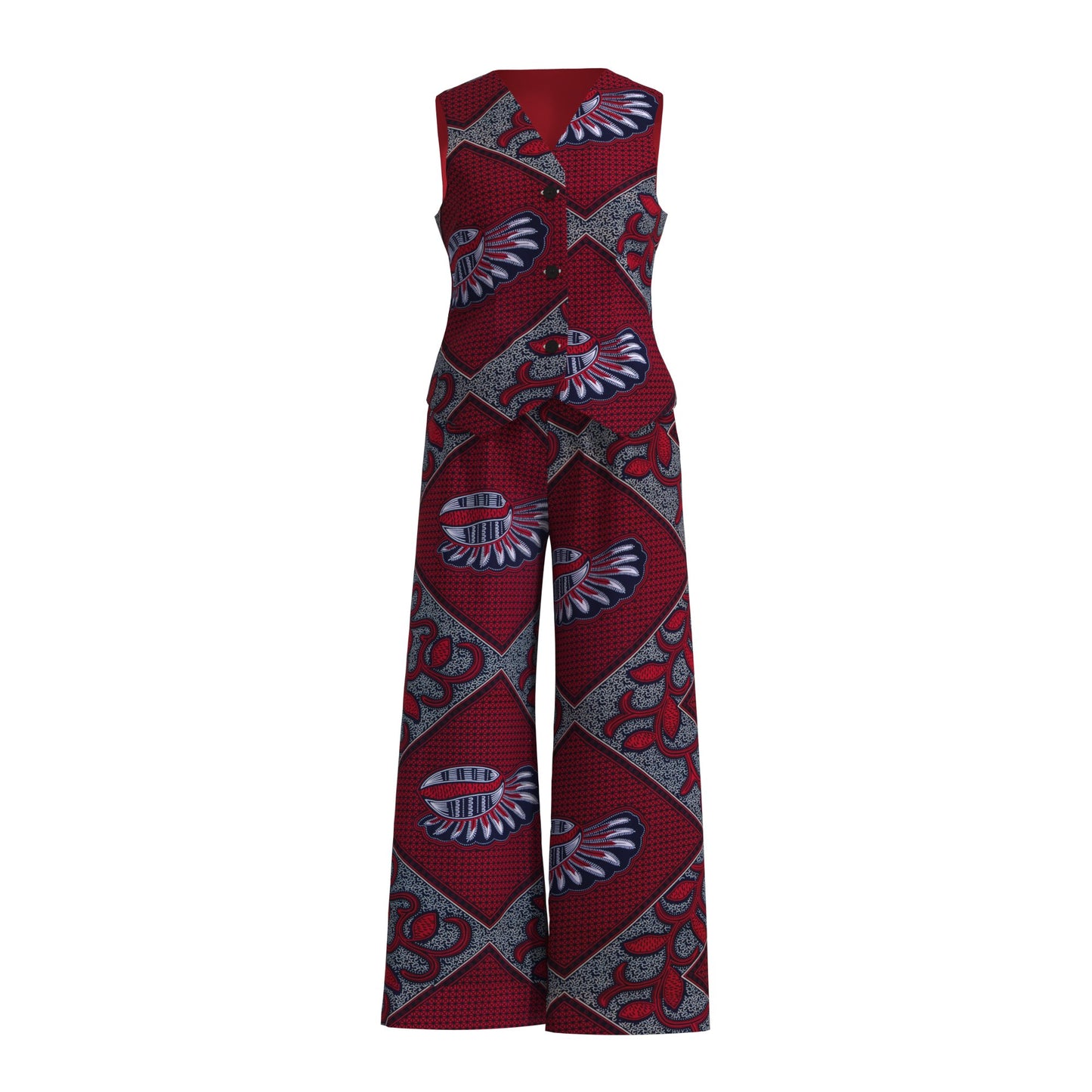 Ankara Print Sleeveless Vest & High Waist Pants Se