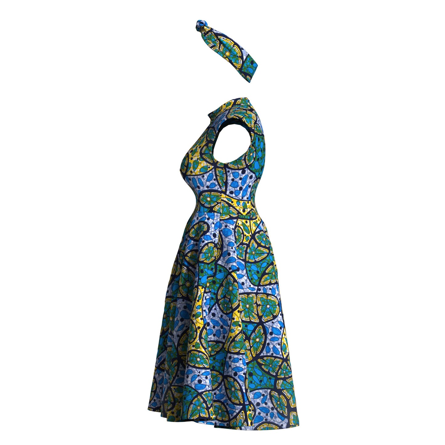 Ankara Print High Neck Sleeveless Midi Dress with Headband