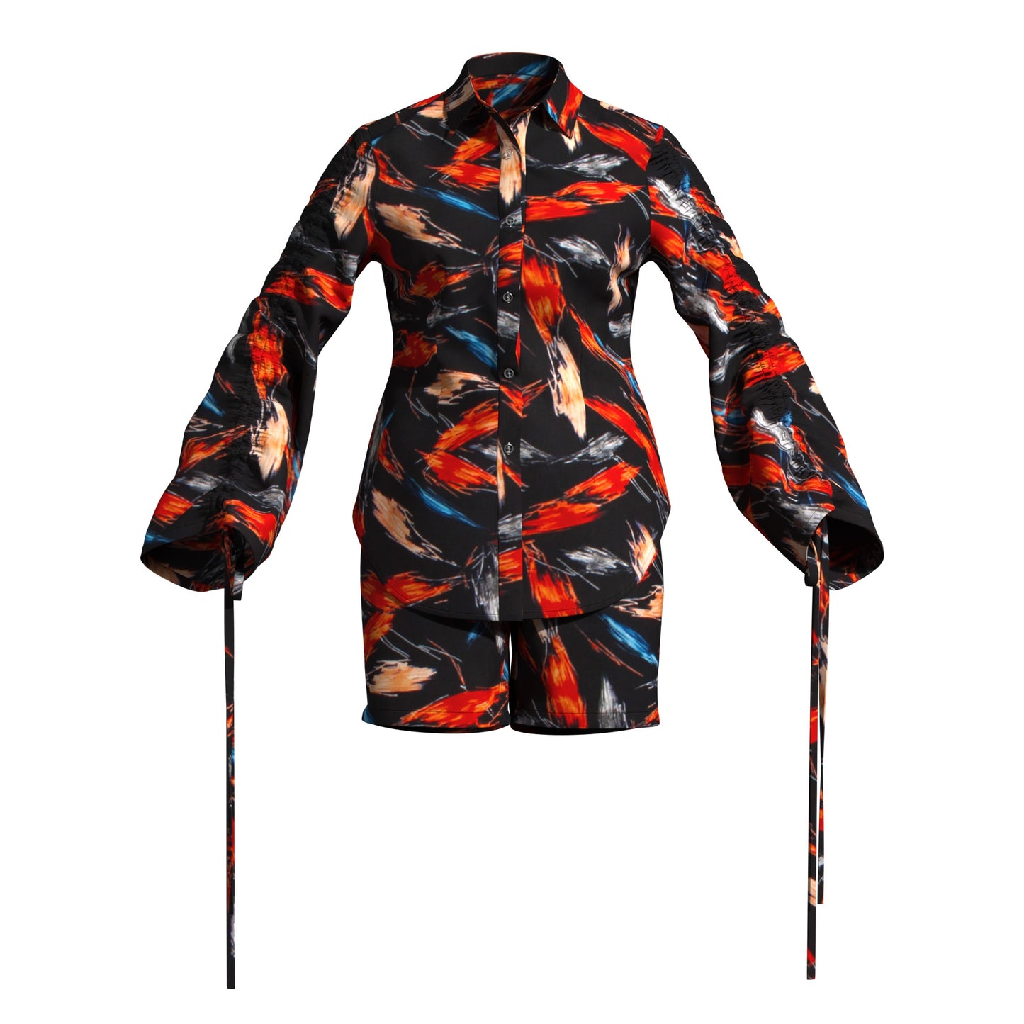African Print Smocked Sleeve Shirt & Shorts Two-Piece Set