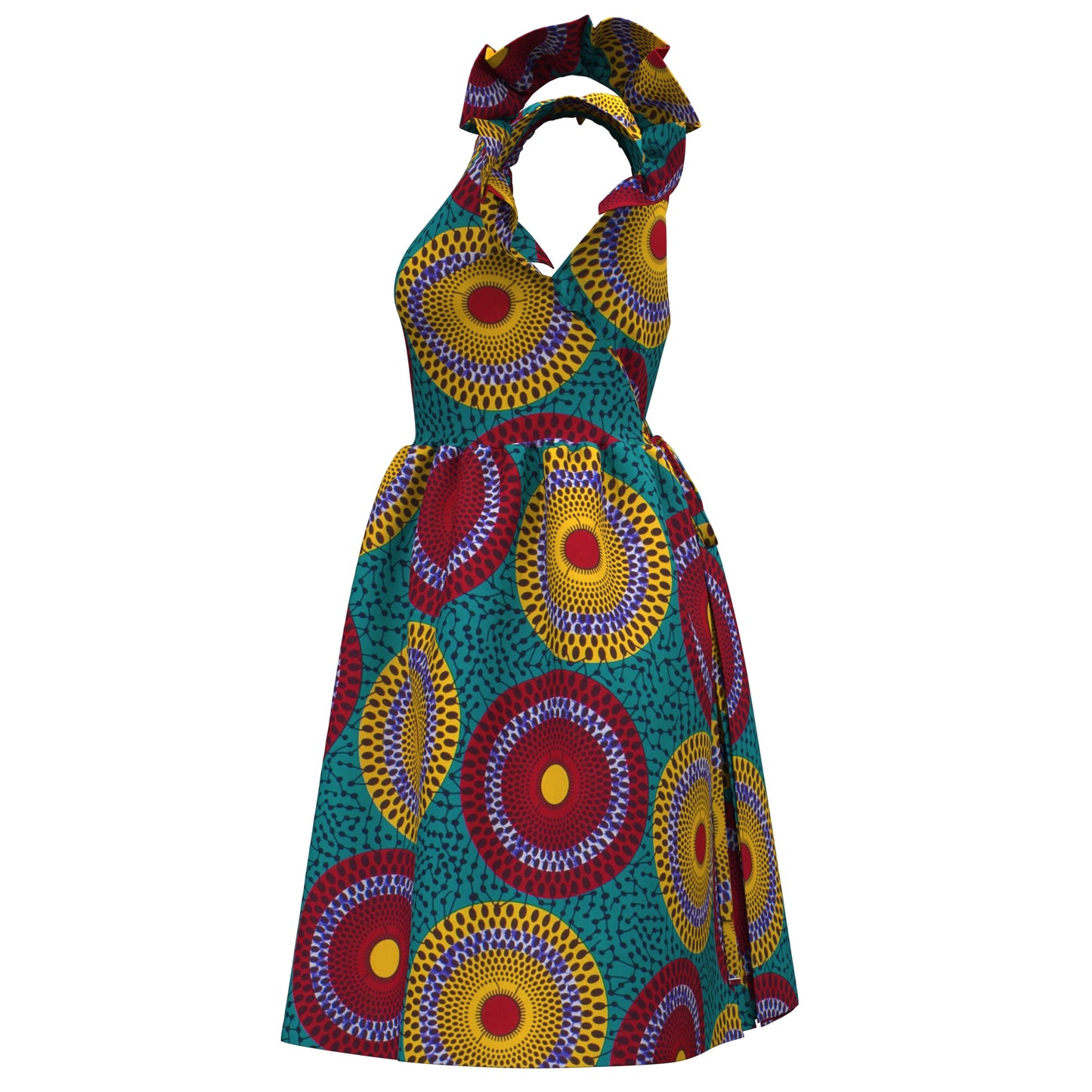 African Print Pleated Sleeve Tie-Back Backless Dress