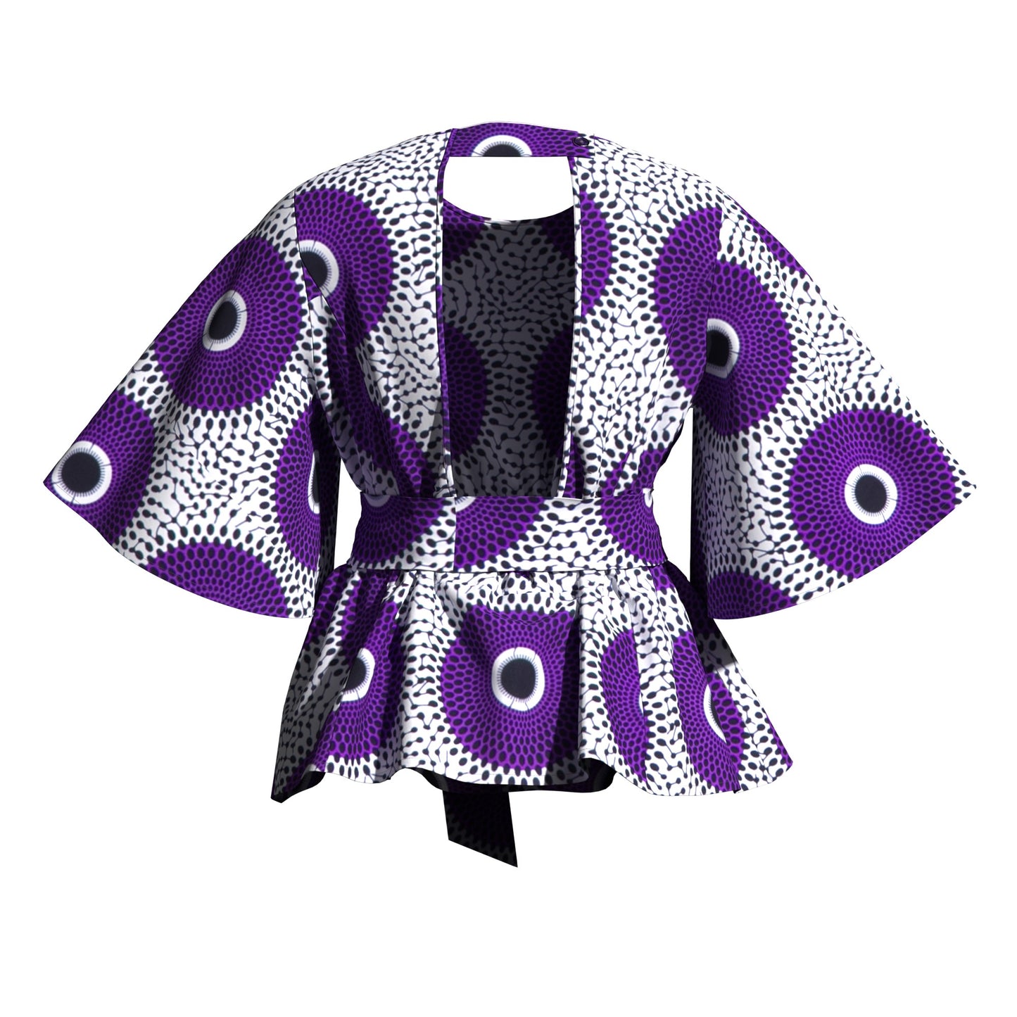 African Print Flare Sleeve Peplum Blouse with Waist Sash