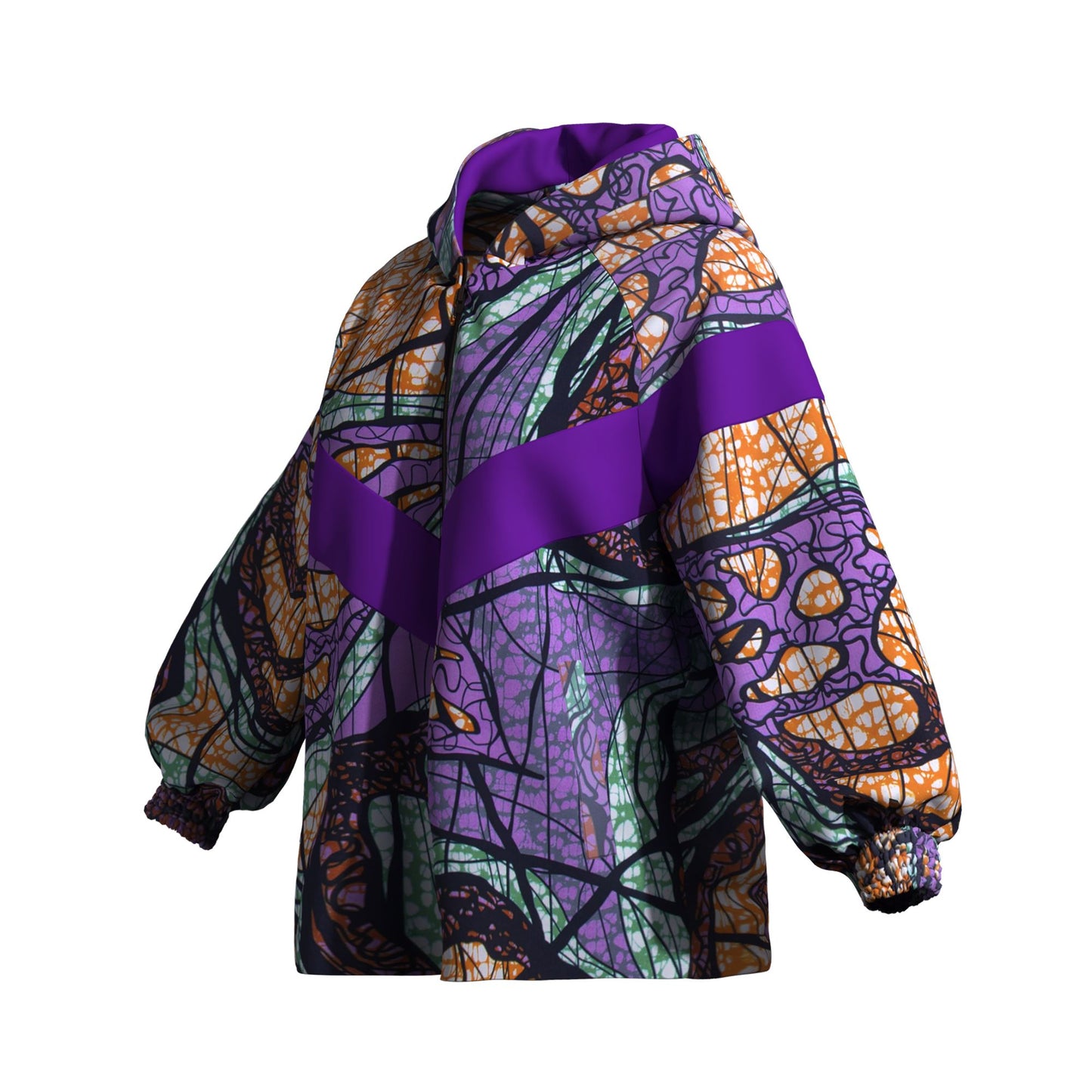 Afrocentric Zip-Up Hoodie with Color Block Accen