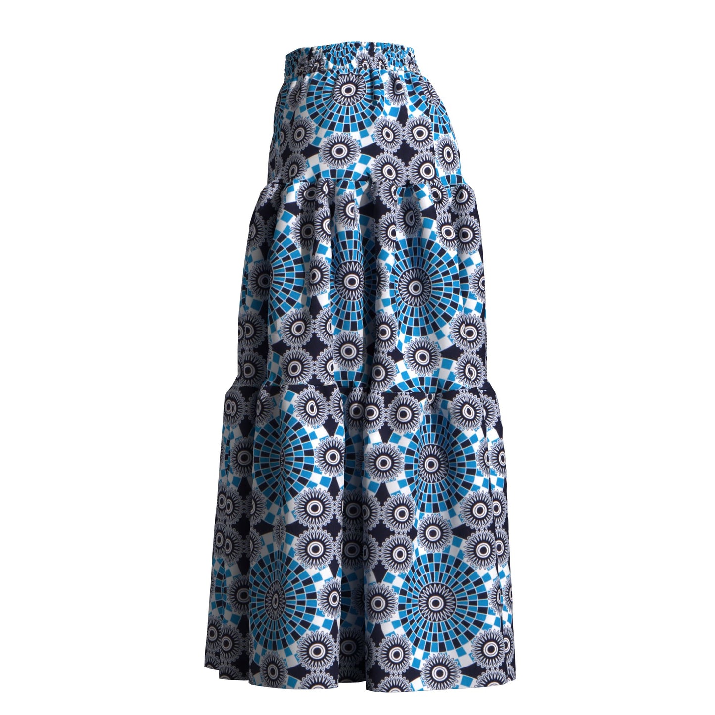Ankara Print High Waist Tiered Ruffle Maxi Skirt