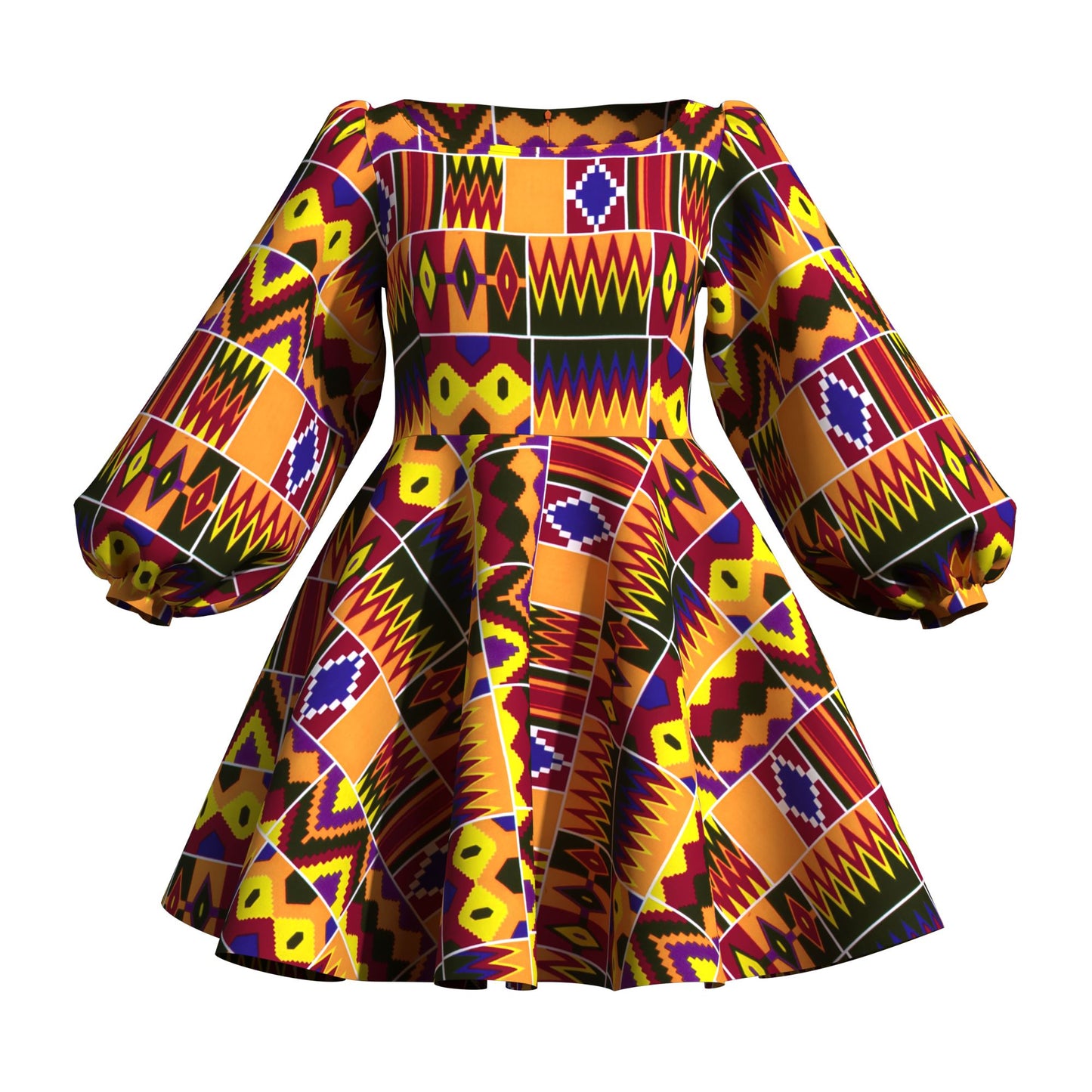Off Shoulder African Print Puff Sleeve Flare Dress