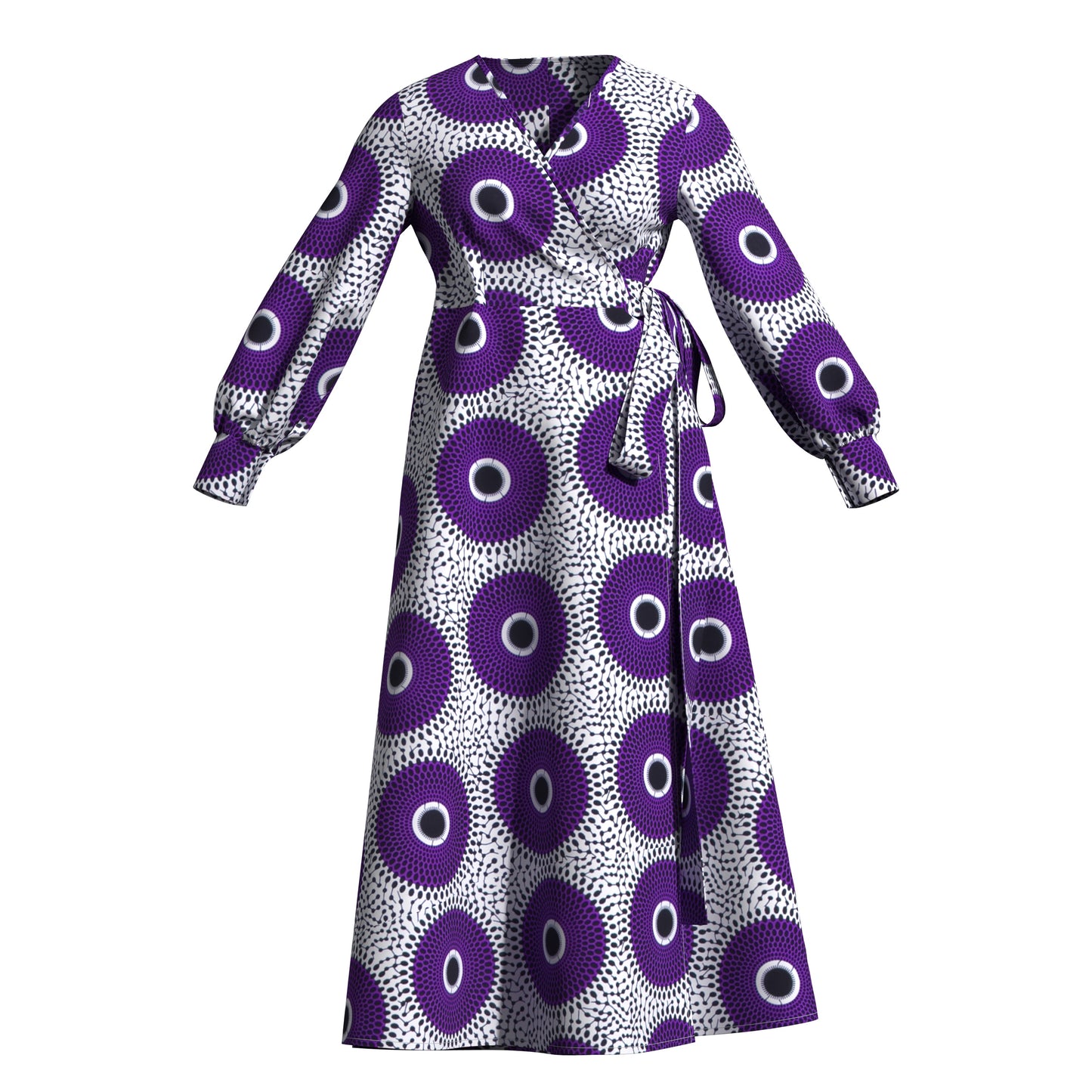 African Print Wrap Maxi Dress with Waist Tie