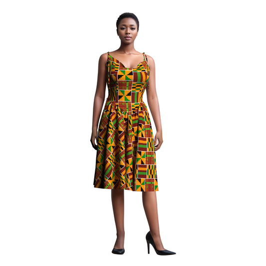 African Print Versatile Tie Strap Casual Dress