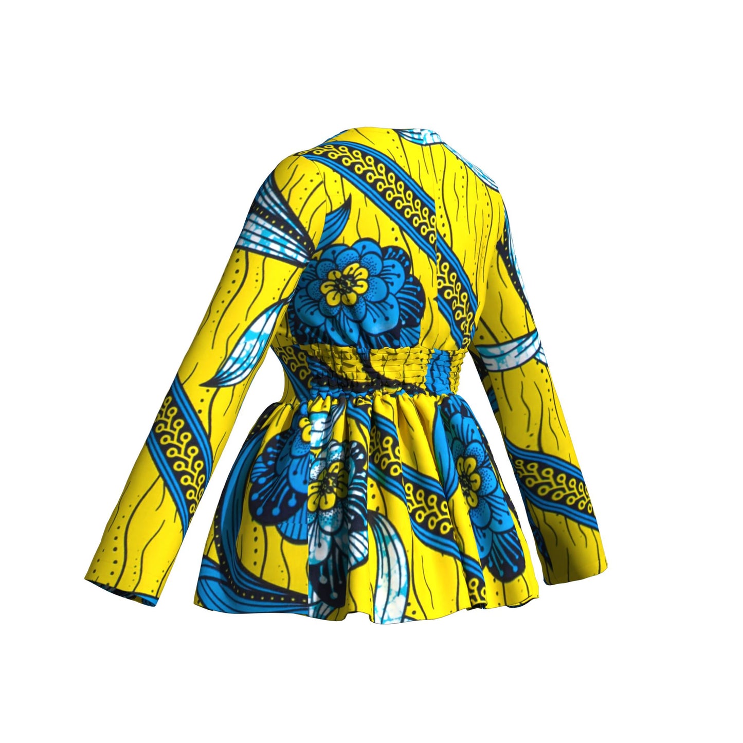 Traditional African Print Flattering Peplum Long Sleeve Top