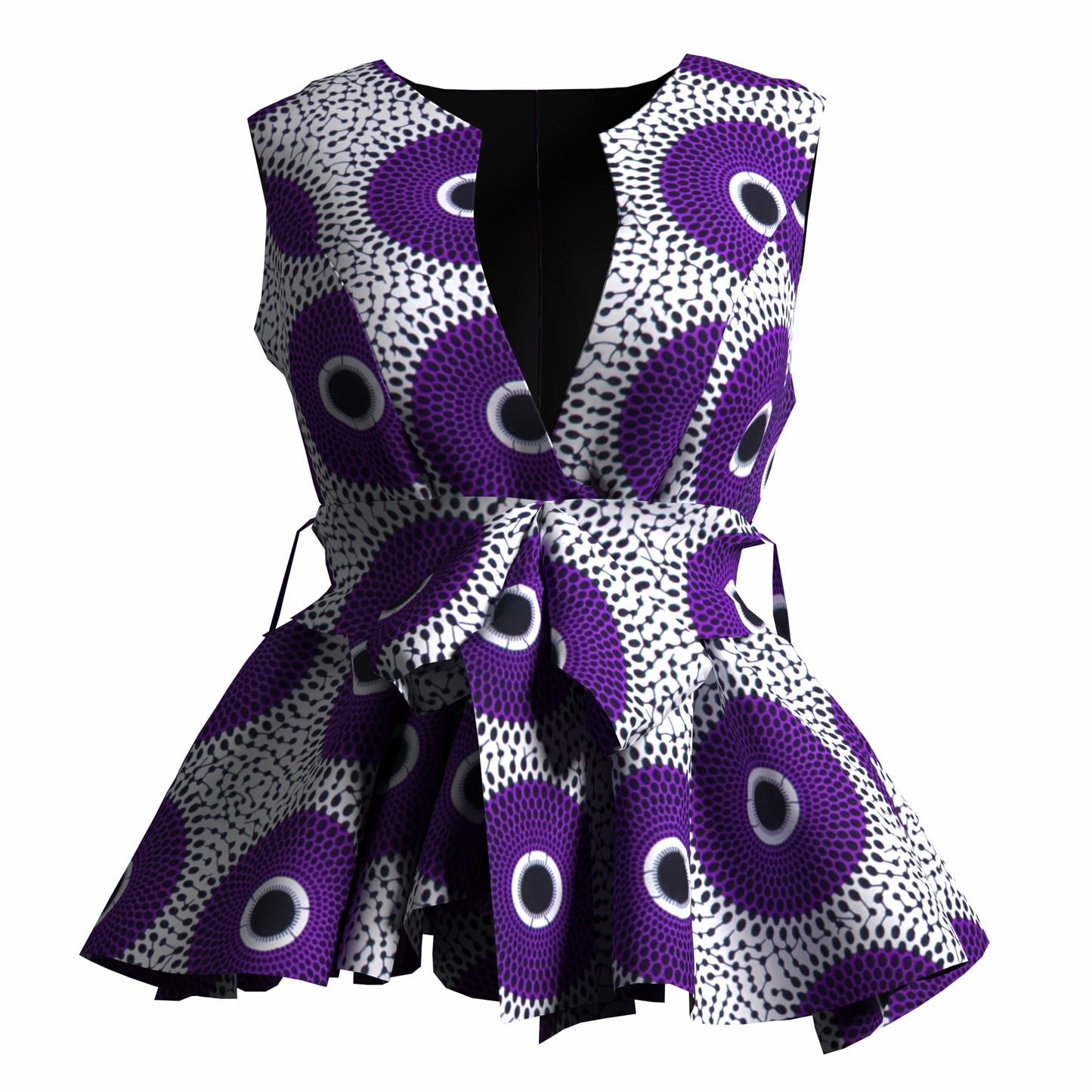 Elegant Afrocentric Print Peplum Top with Matching Belt