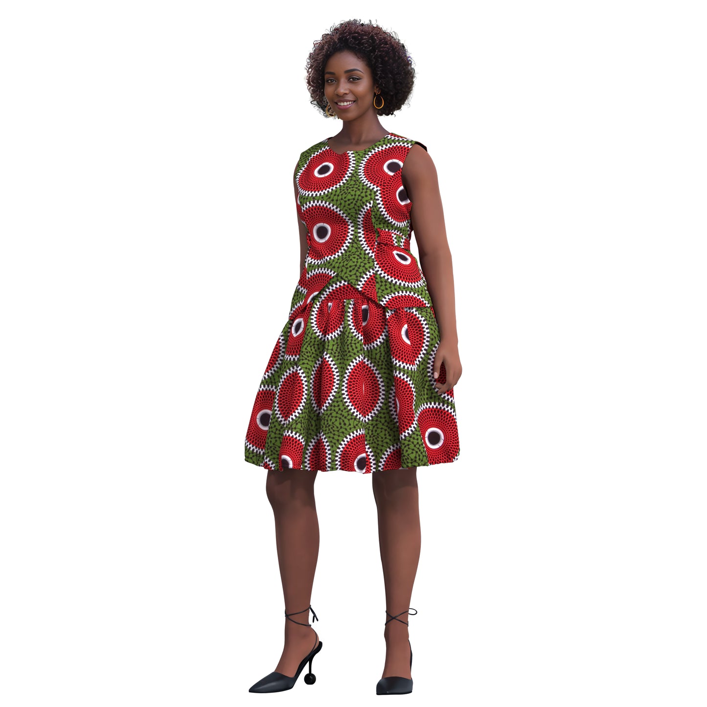 African Print Tie-Back Sleeveless Top & High Waist Skirt Set