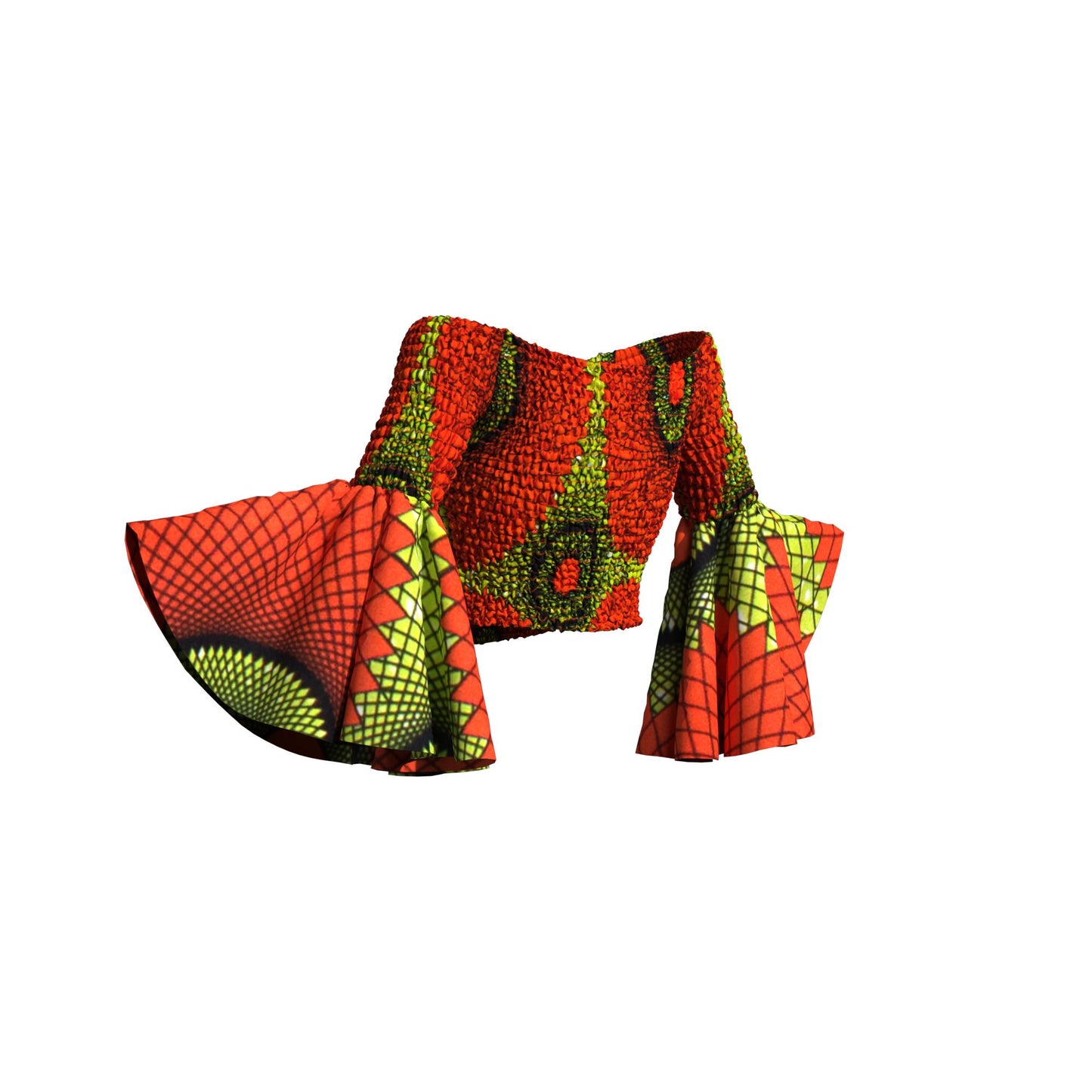 Artisanal Ankara Wax Print Smocked Flare Sleeve Blouse, Multiple Prints