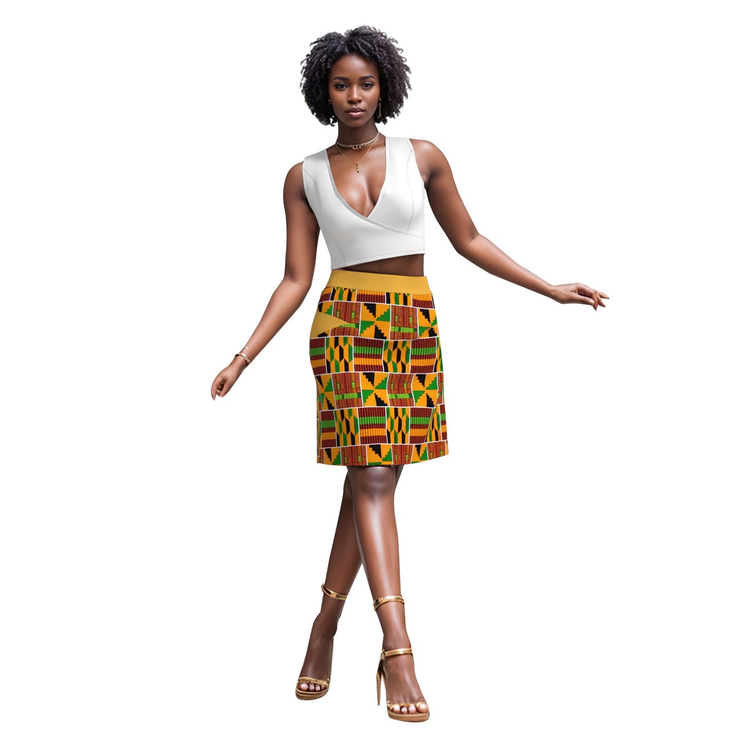 African Women Traditional African Floral Wax Print Slim Fitting Midi Skirt