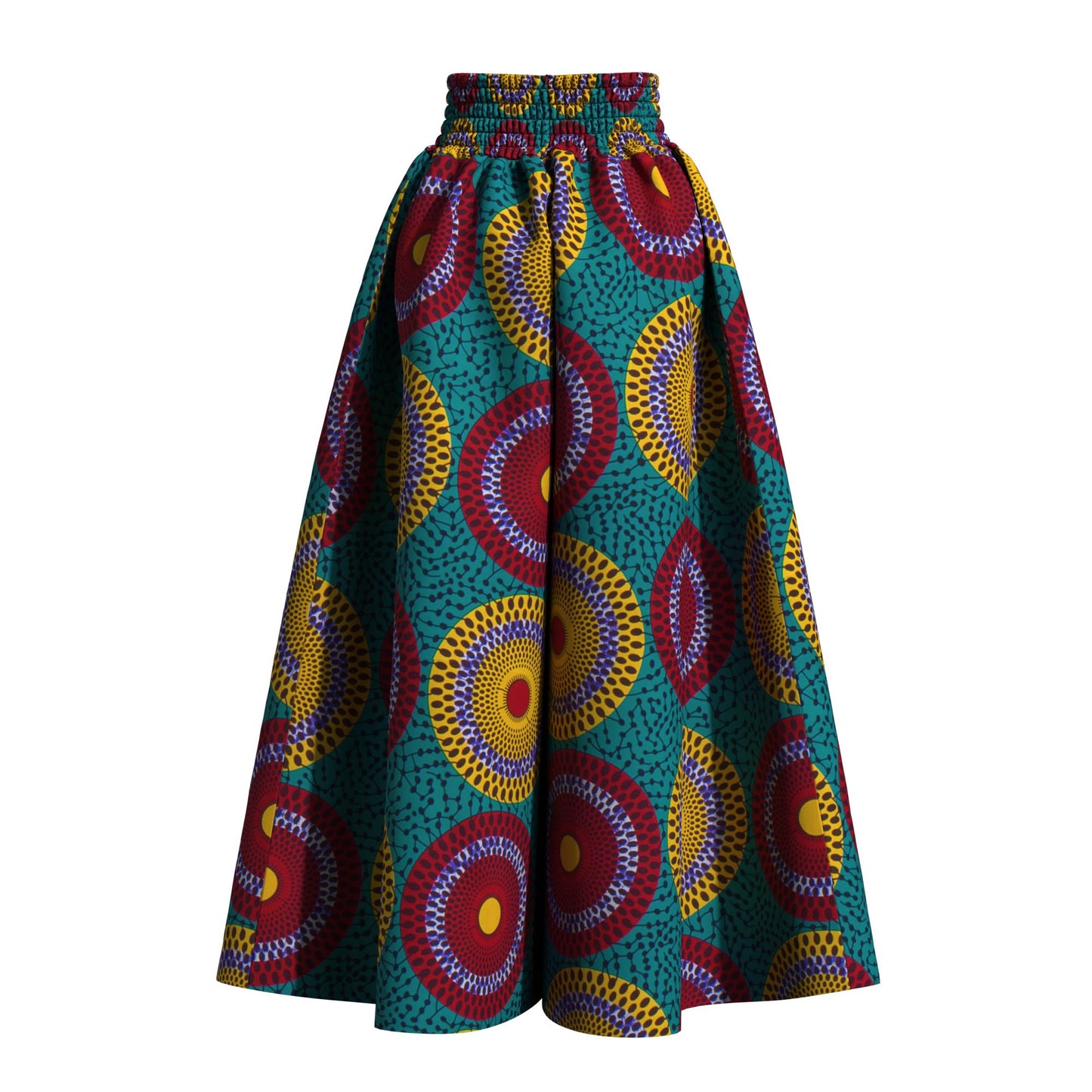 Vintage African Tribal Geometric Print Elastic High Waist Palazzo Pants, Flowy Loose Wide Leg Long Pants Slimming Figure Friendly