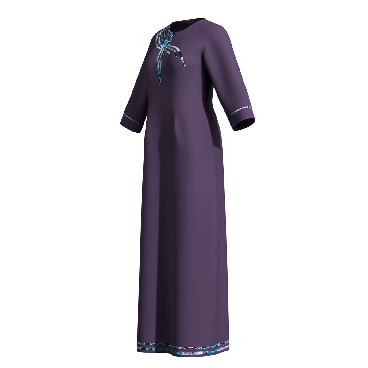 Elegant Solid Maxi Dress for Black Women, Ankara Print Splicing on Chest & Cuffs WY10572