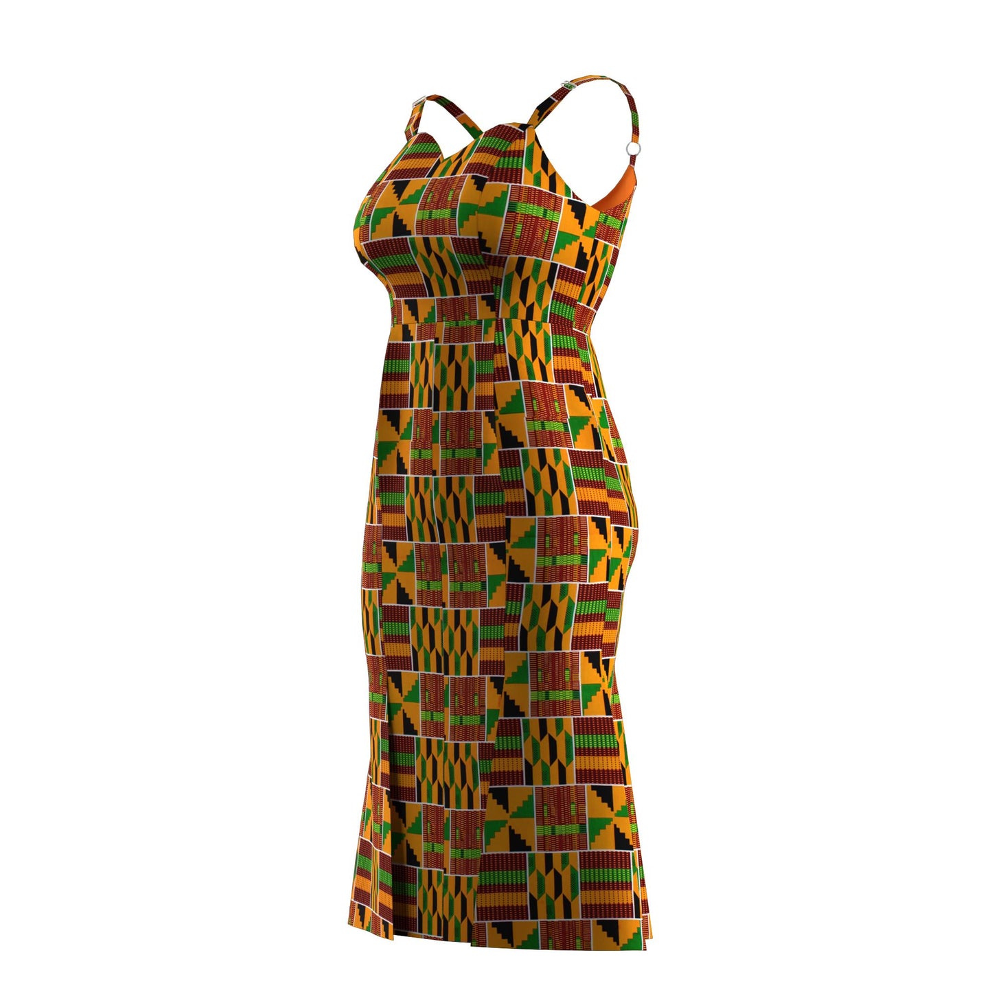 Ankara Print Sweetheart Neck Bodycon Midi Dress with Slit