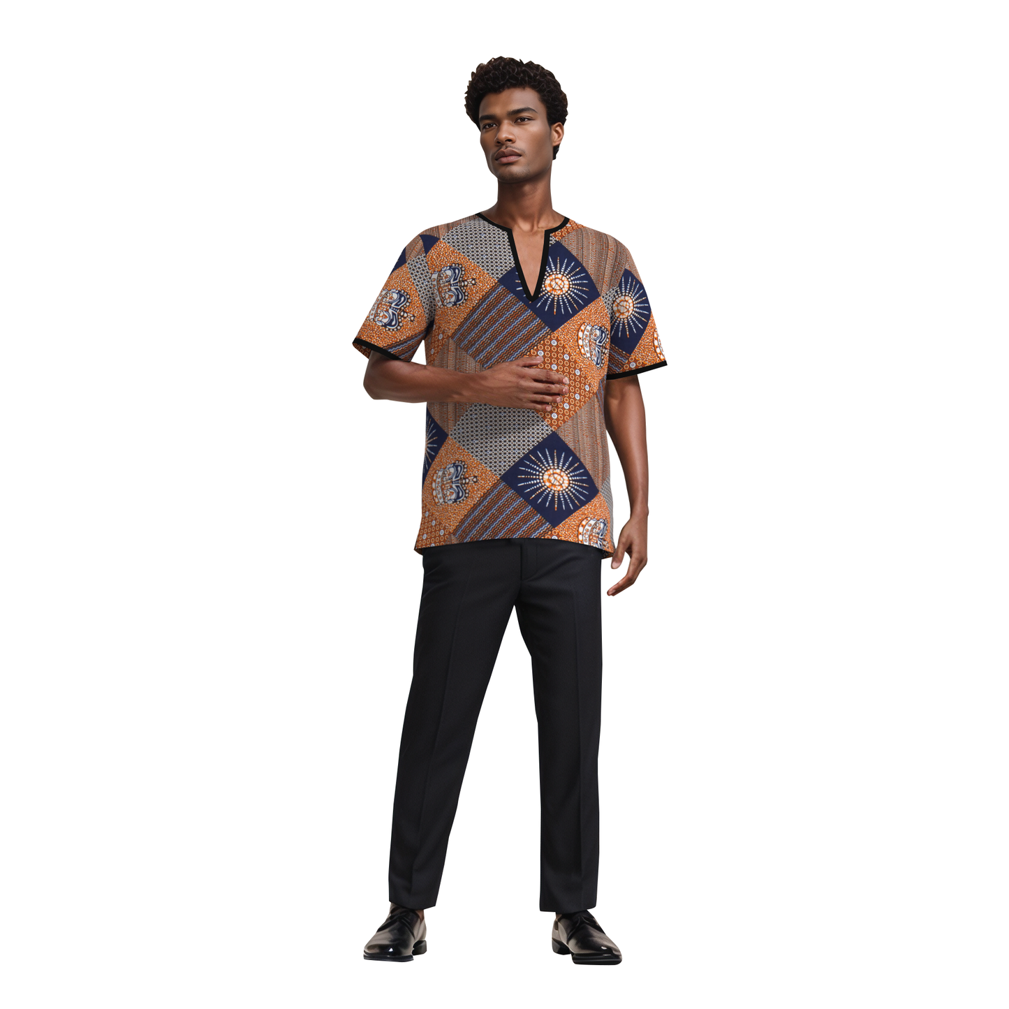 Versatile African Print Split Neck T-Shirt for Men