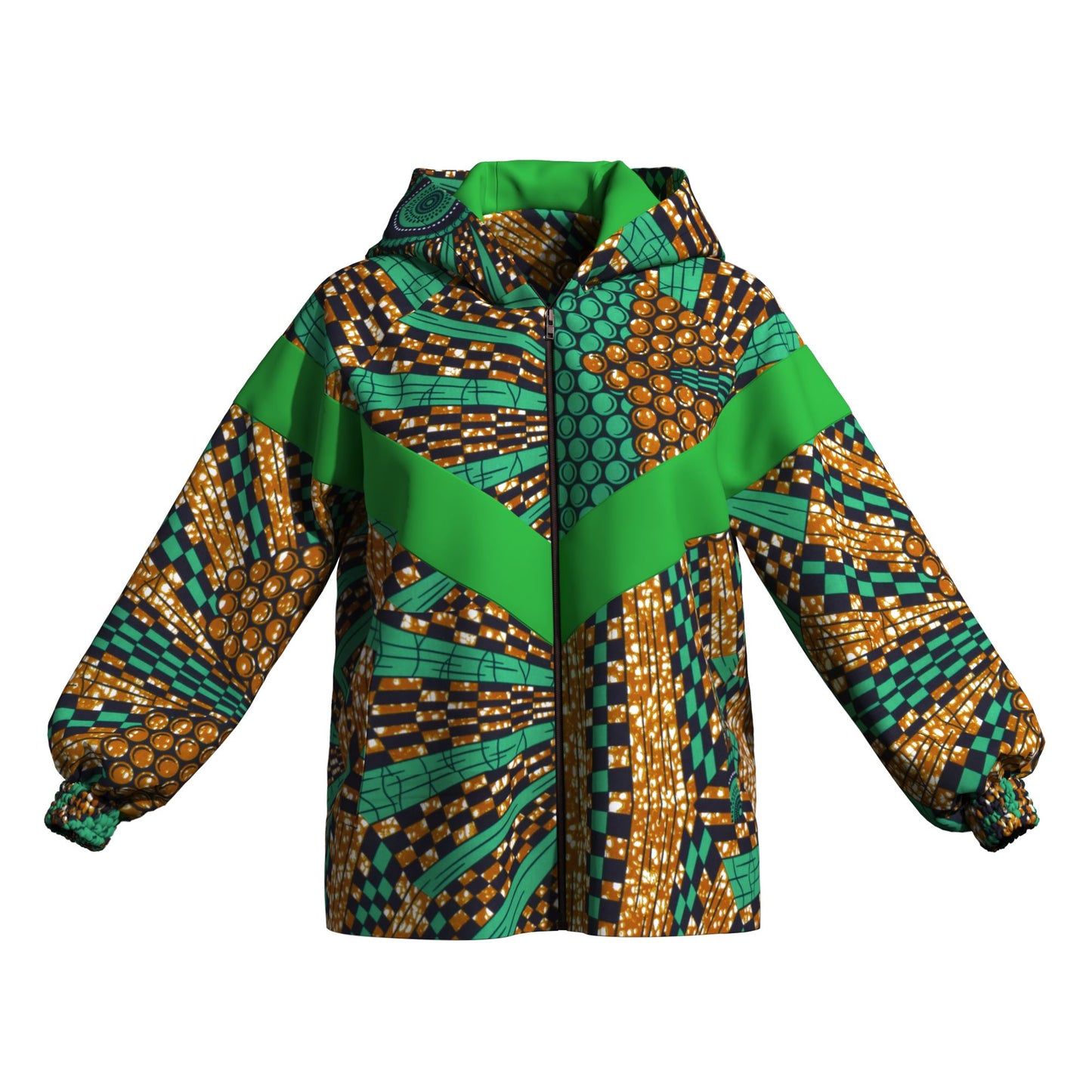 Afrocentric Zip-Up Hoodie with Color Block Accen