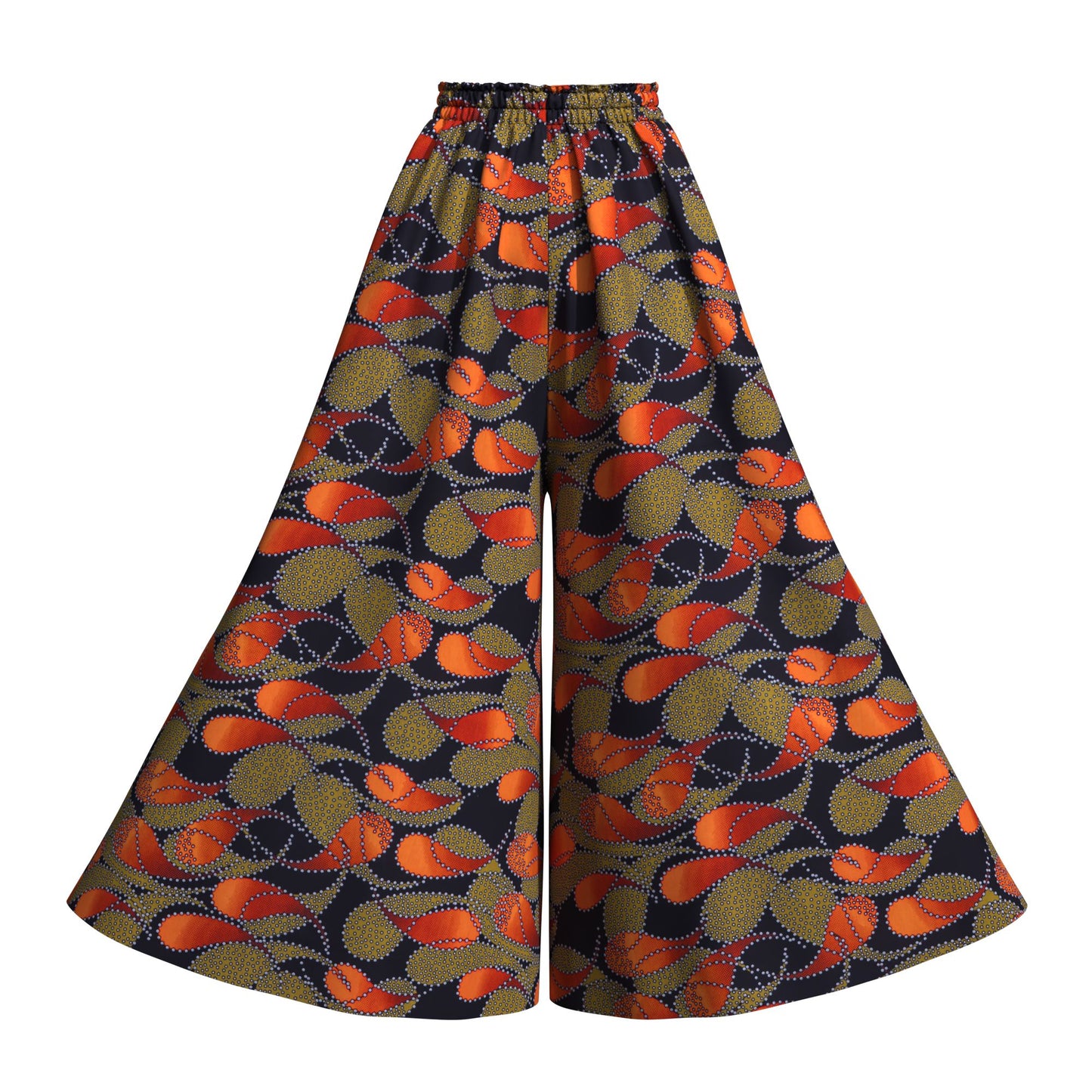 African Print Flowy Palazzo Pants, High Waist Elastic Waist Wide Leg Trousers