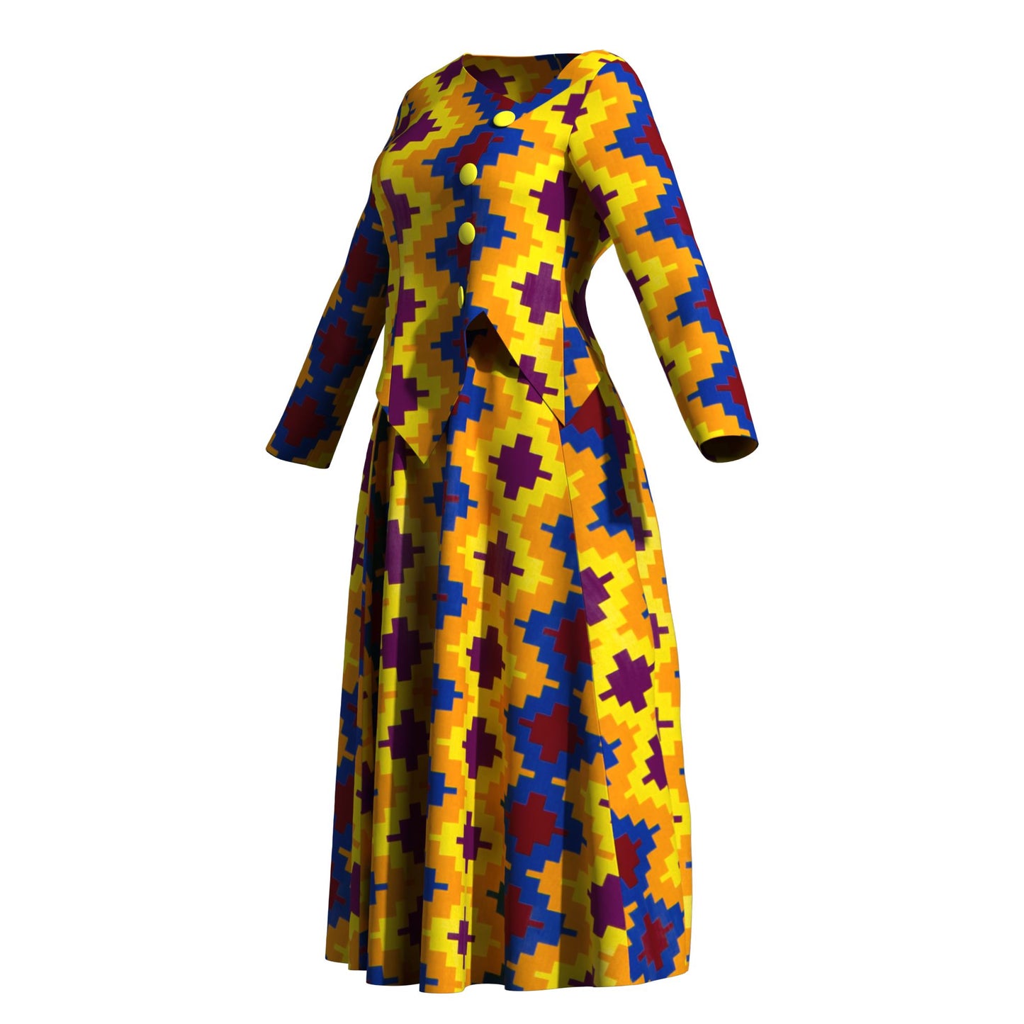 African Apparel Ankara Wax Print Asymmetric Hem Wrap Top & Maxi Skirt Se
